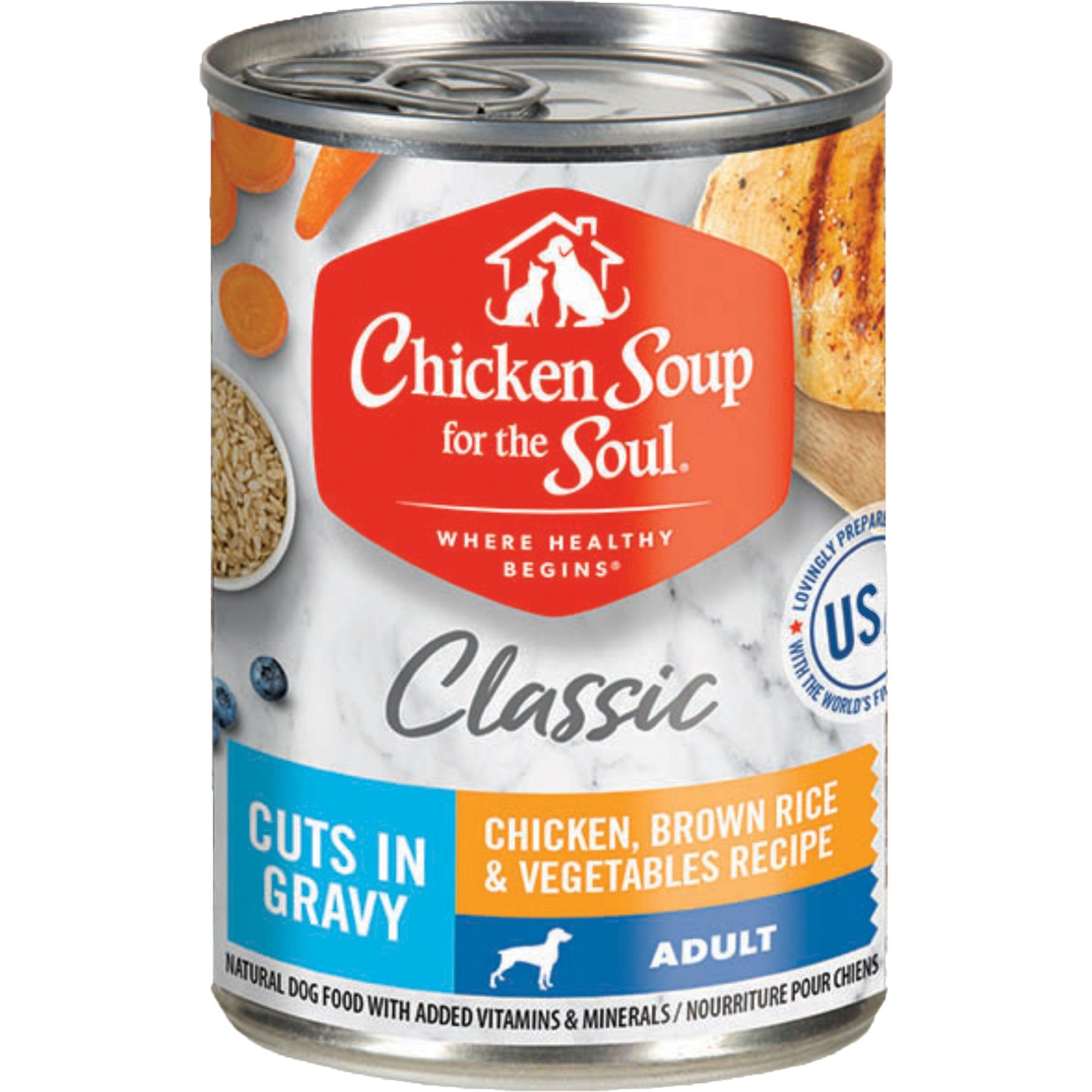 Chicken Soup for the Soul Classic Cuts in Gravy Chicken, Brown Rice & Vegetables Recipe Adult Dog Food