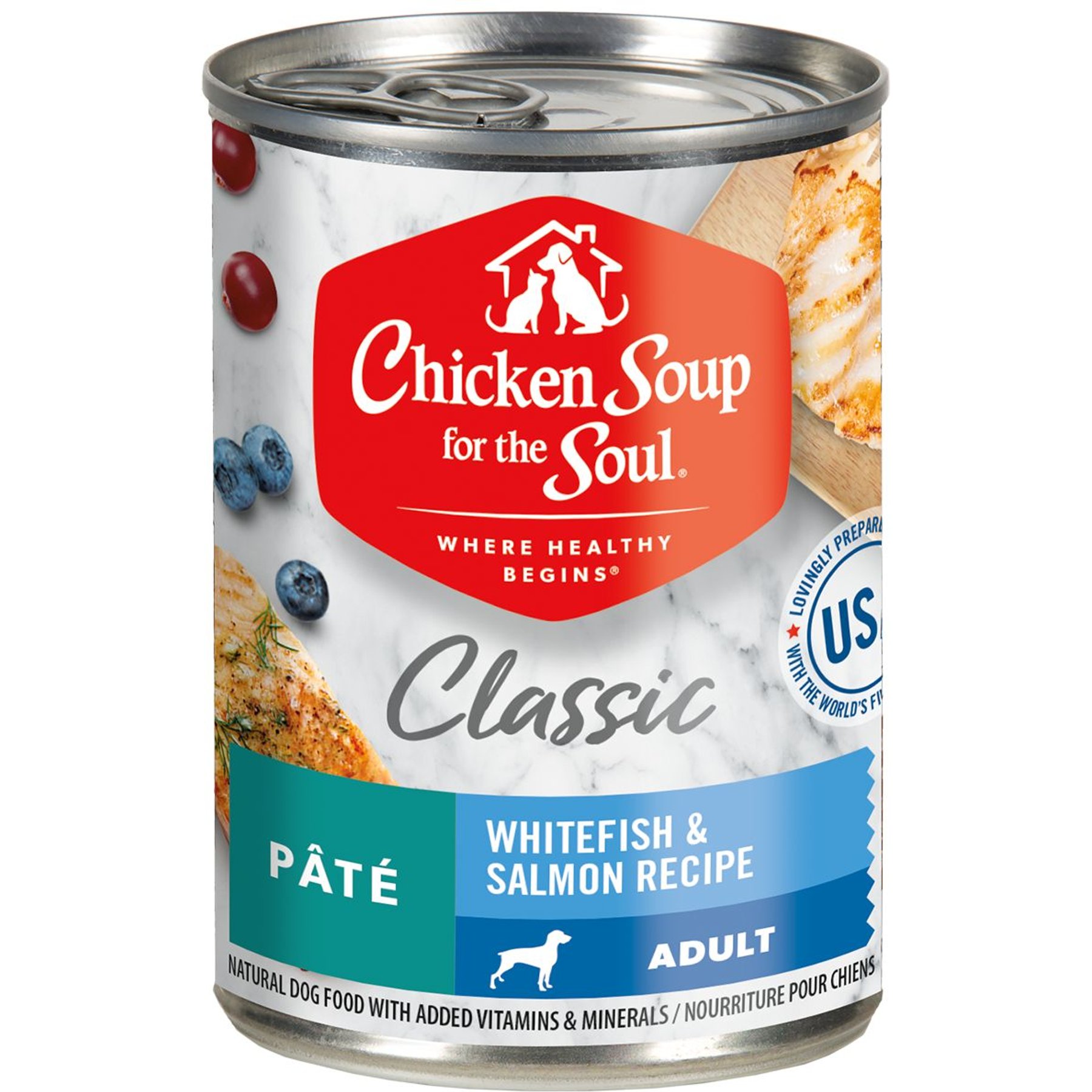 Chicken Soup for the Soul Classic Whitefish & Salmon Recipe Pate Wet Dog Food, 13-oz can, case of 12