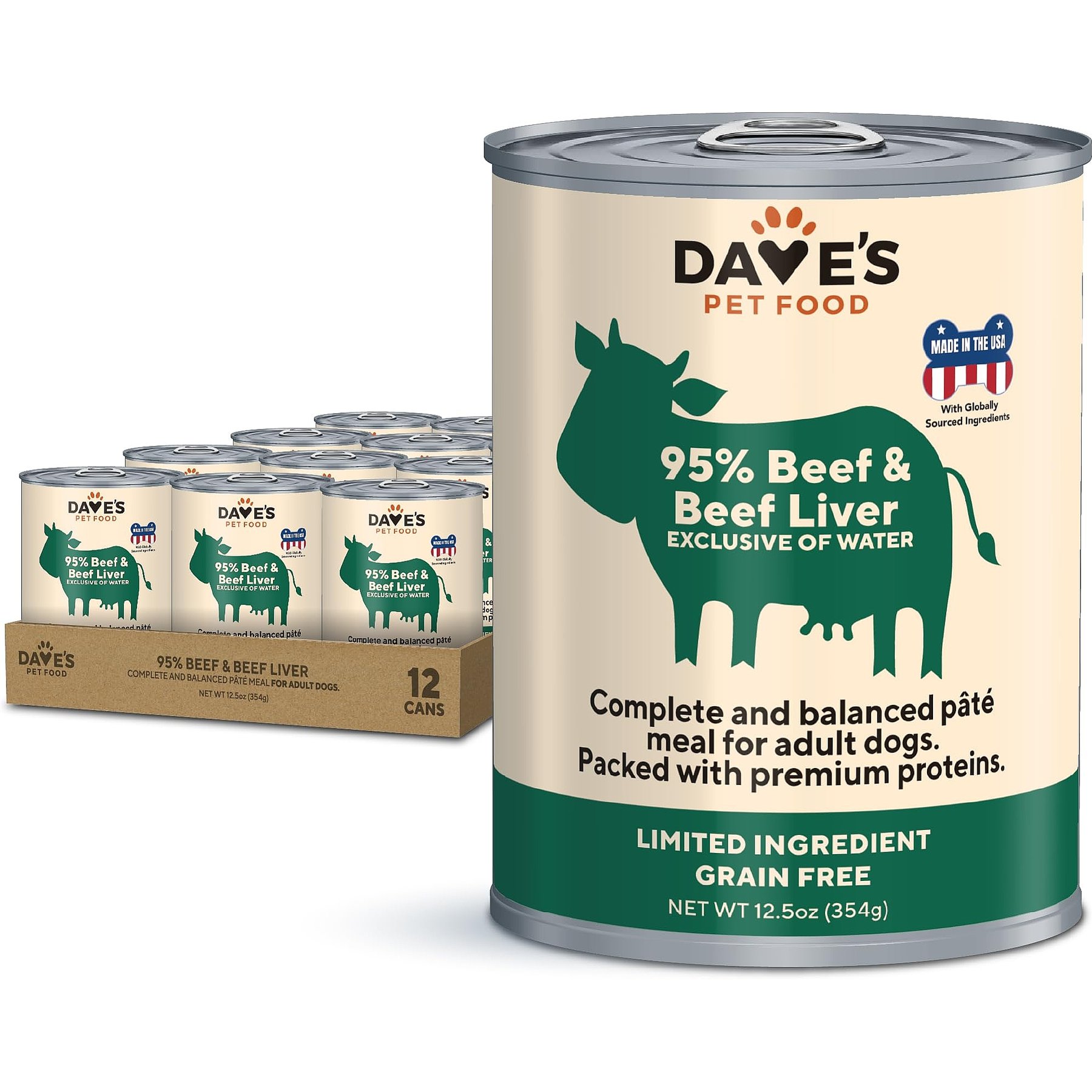 Dave's Pet Food 95% Premium Beef & Beef Liver Pate Grain-Free Recipe Canned Wet Dog Food