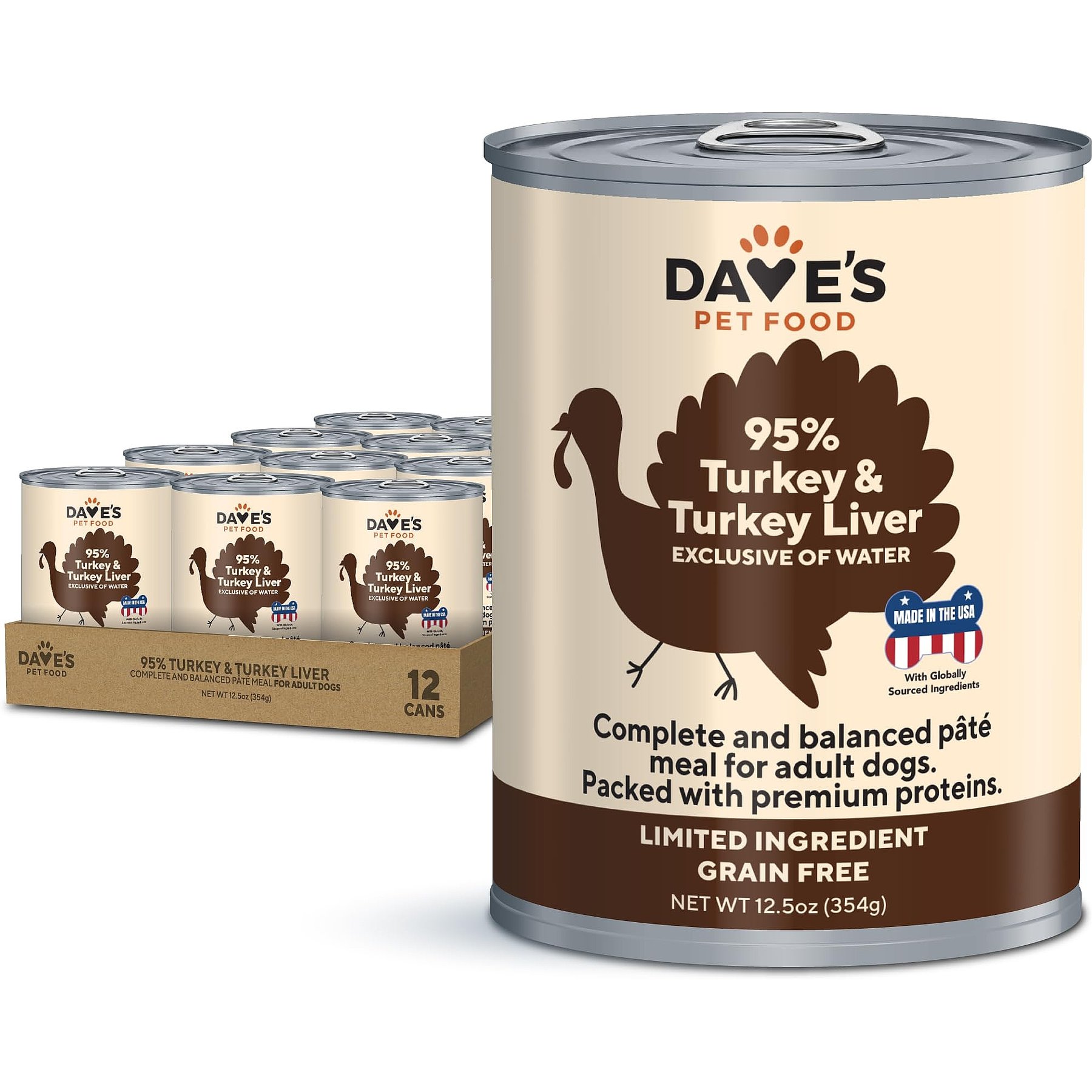 Dave's Pet Food 95% Premium Turkey & Turkey Liver Grain-Free Recipe Canned Wet Dog Food