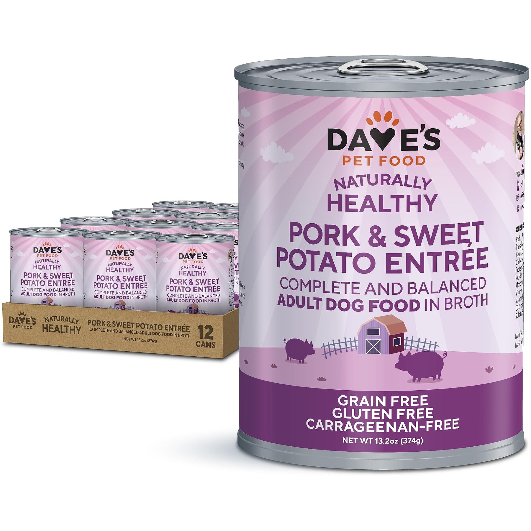 Dave's Pet Food Grain-Free Pork & Sweet Potato Entree in Broth Pate Canned Wet Dog Food