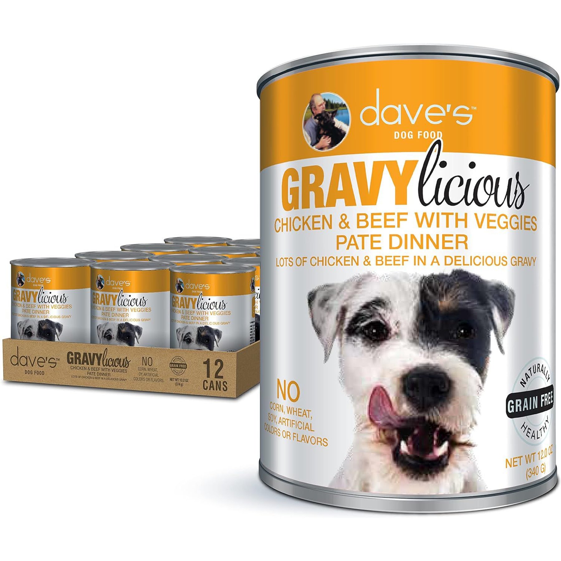 Dave's Pet Food Gravylicious Chicken & Beef with Veggies Grain-Free Canned Wet Dog Food, 12-oz can, case of 12