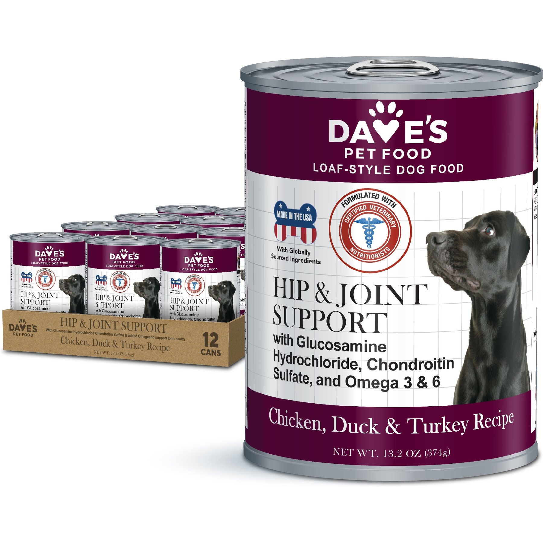 Dave's Pet Food Hip & Joint Support with Glucosamine, Chicken, Duck & Turkey Recipe Wet Dog Food