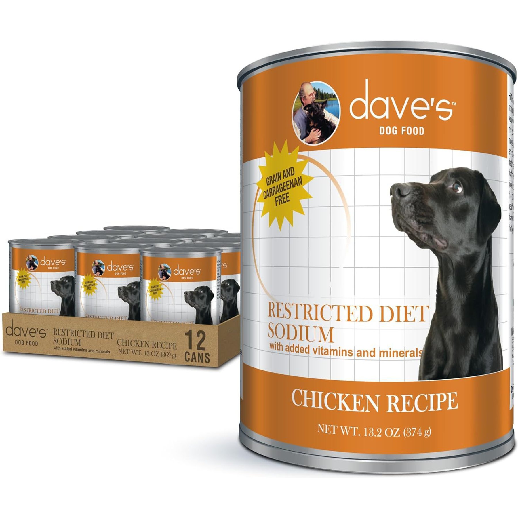 Dave's Pet Food Restricted Sodium Chicken Recipe Grain-Free Wet Dog Food, 13.2-oz can, 12 count