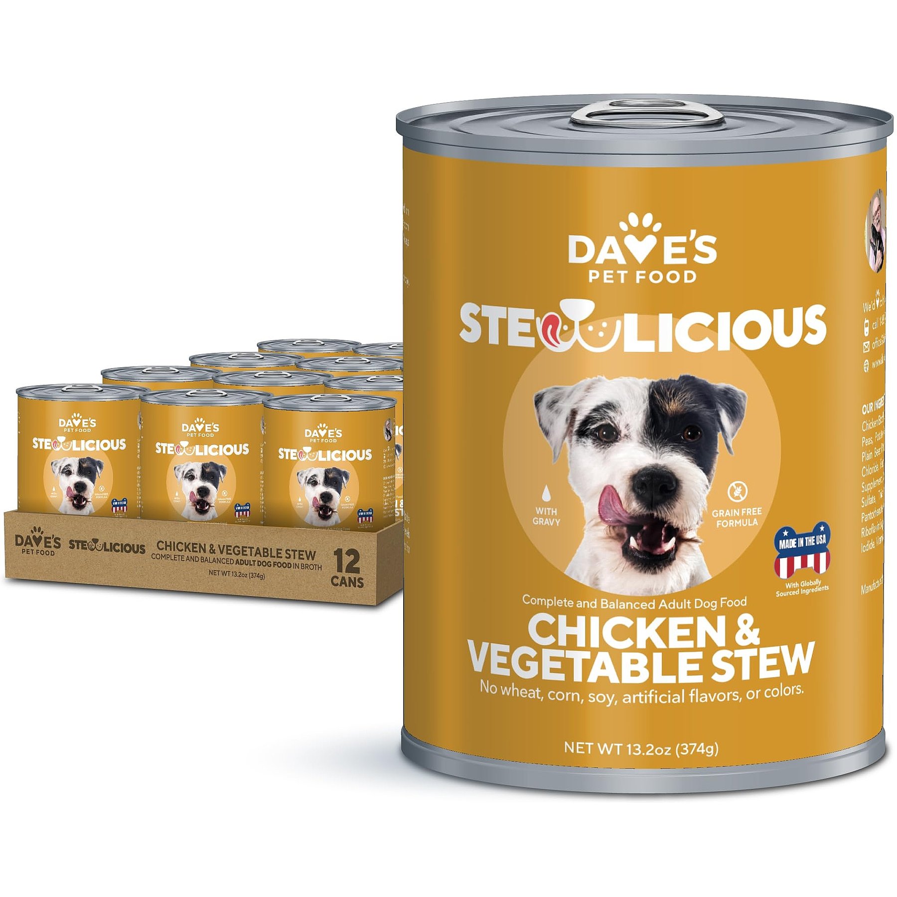 Dave's Pet Food Stewlicious Chicken & Vegetable Stew Grain-Free Canned Wet Dog Food, 13.2-oz, case of 12