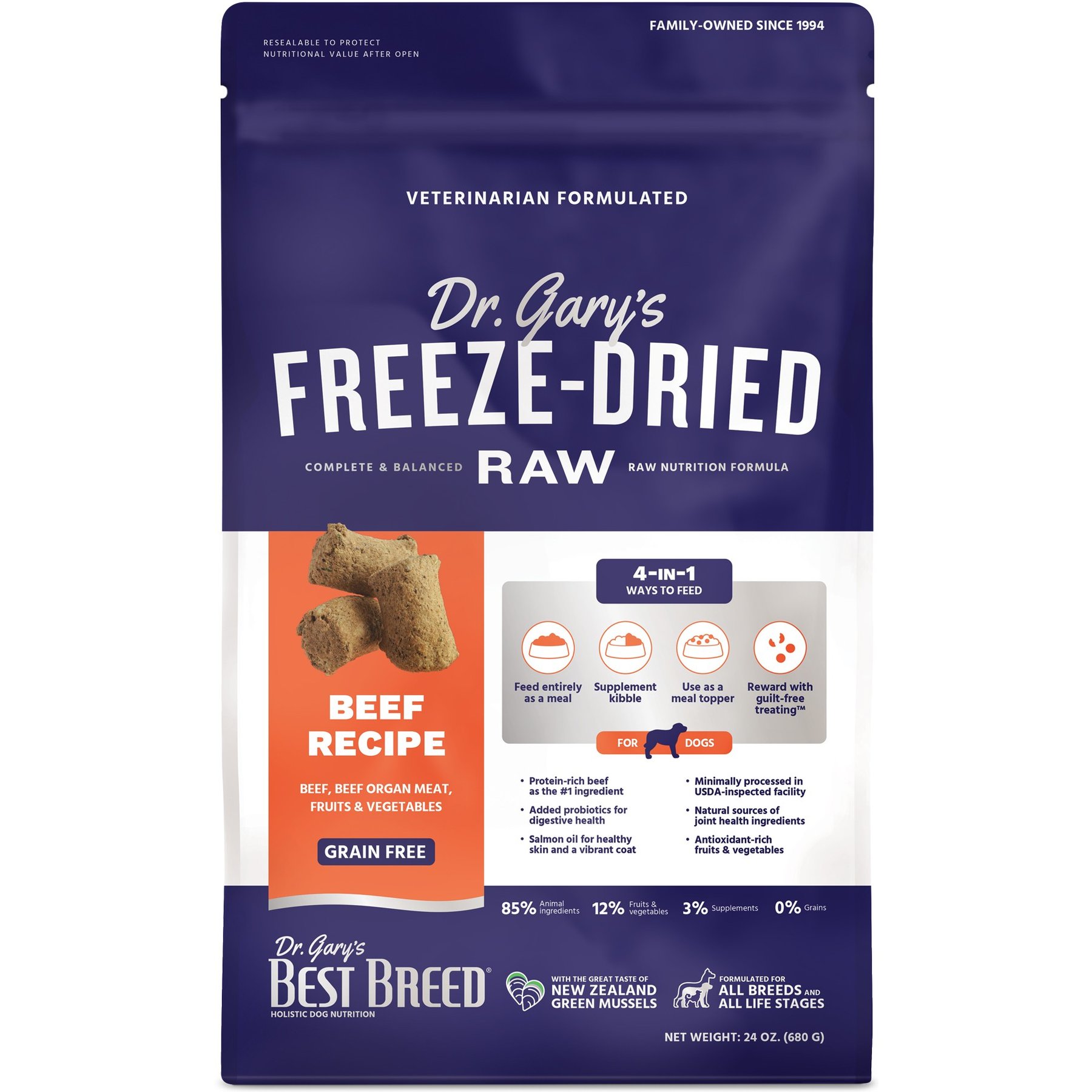 Dr. Gary's Best Breed Beef Recipe High-Protein Adult Raw Freeze-Dried Dog Food