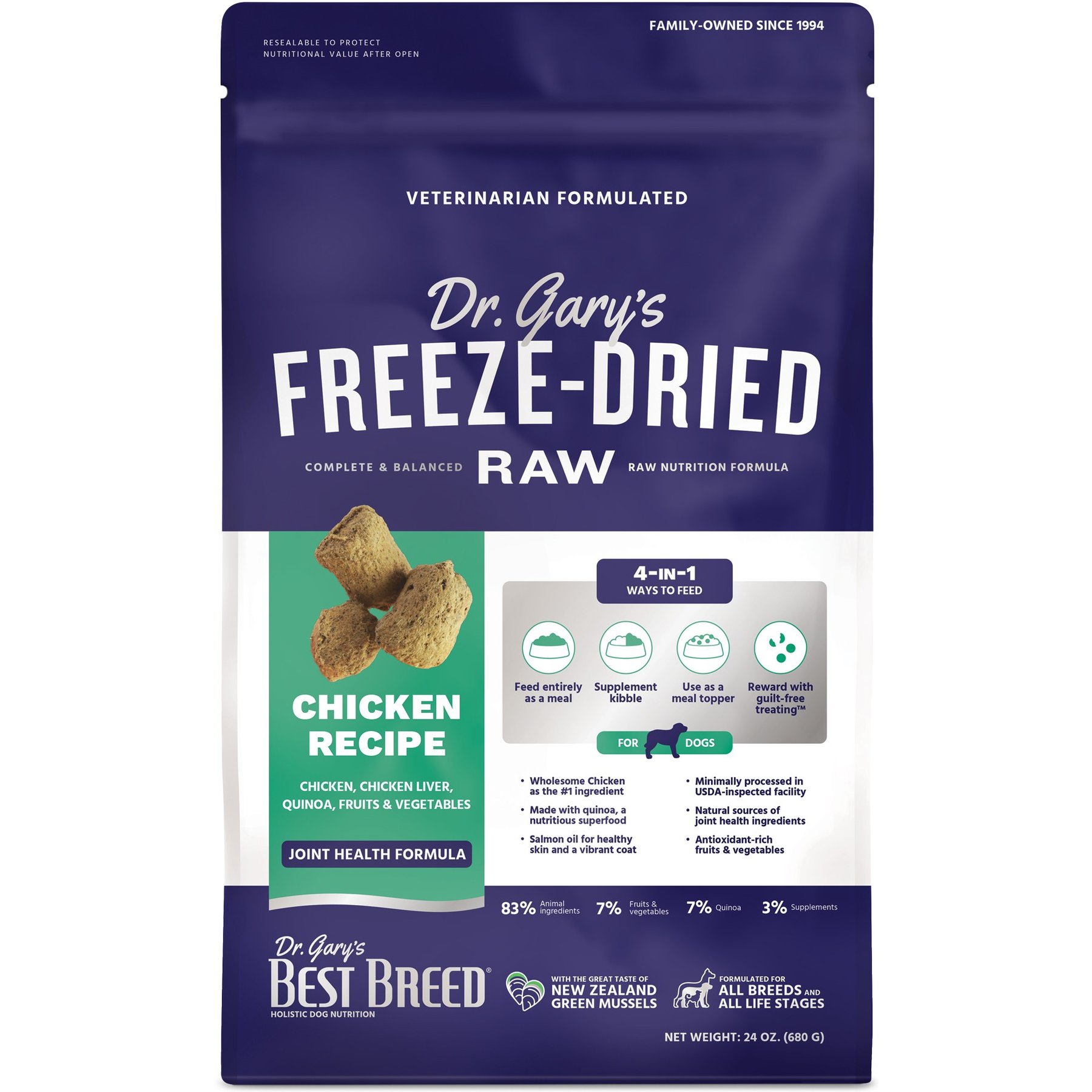 Dr. Gary's Best Breed Chicken Recipe High-Protein Adult Raw Freeze-Dried Dog Food