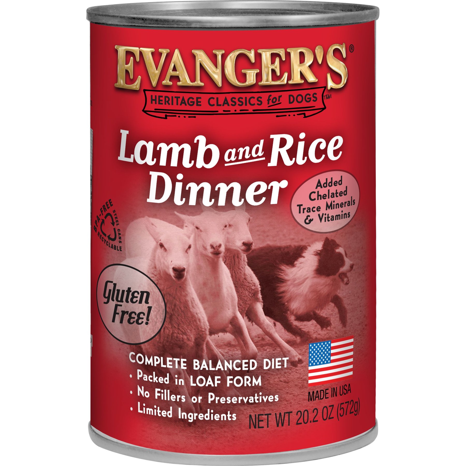 Evanger's Lamb & Rice Dinner Wet Dog Food, 20.2-oz can, case of 12