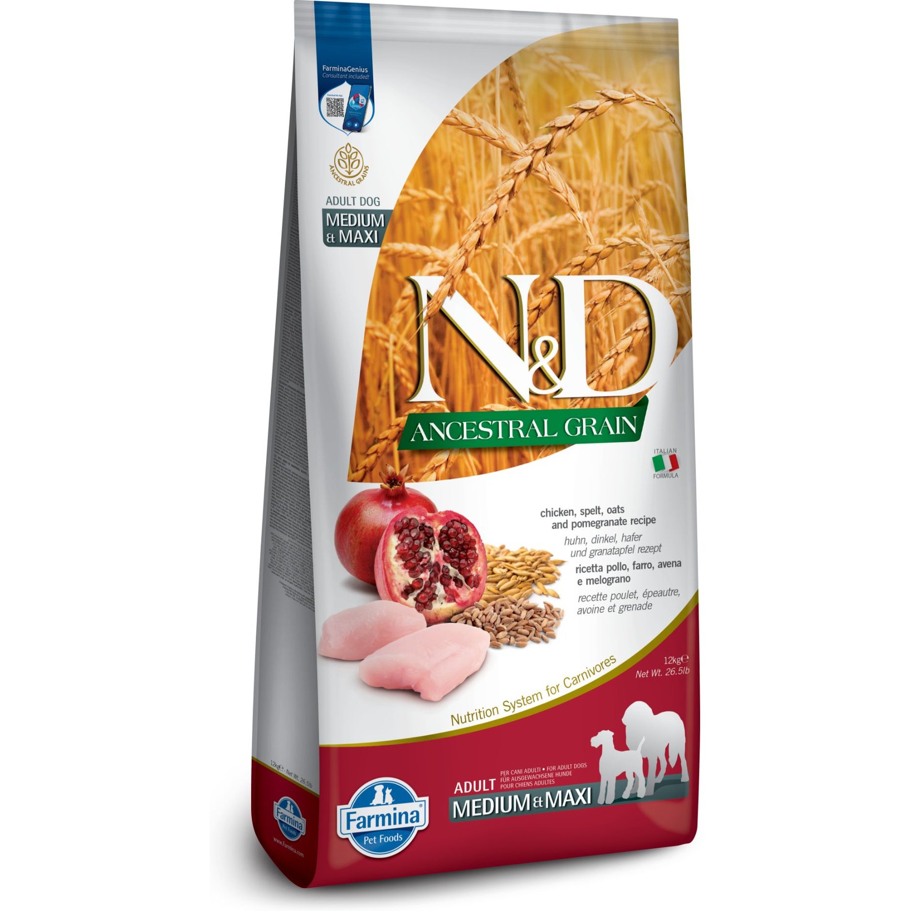 Farmina N&D Ancestral Grain Chicken & Pomegranate Medium & Maxi Adult Dry Dog Food