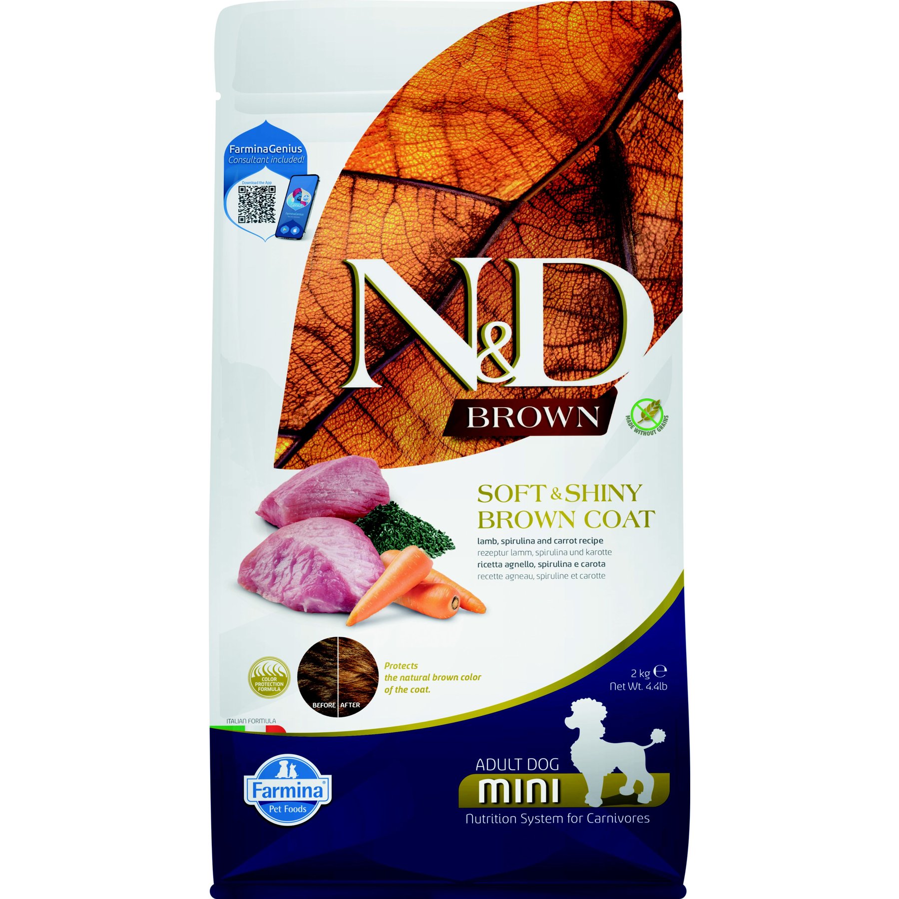 Farmina N&D Brown Coat Canine Formula Adult GMO-Free Lamb, Carrot & Kelp Mini Dry Dog Food