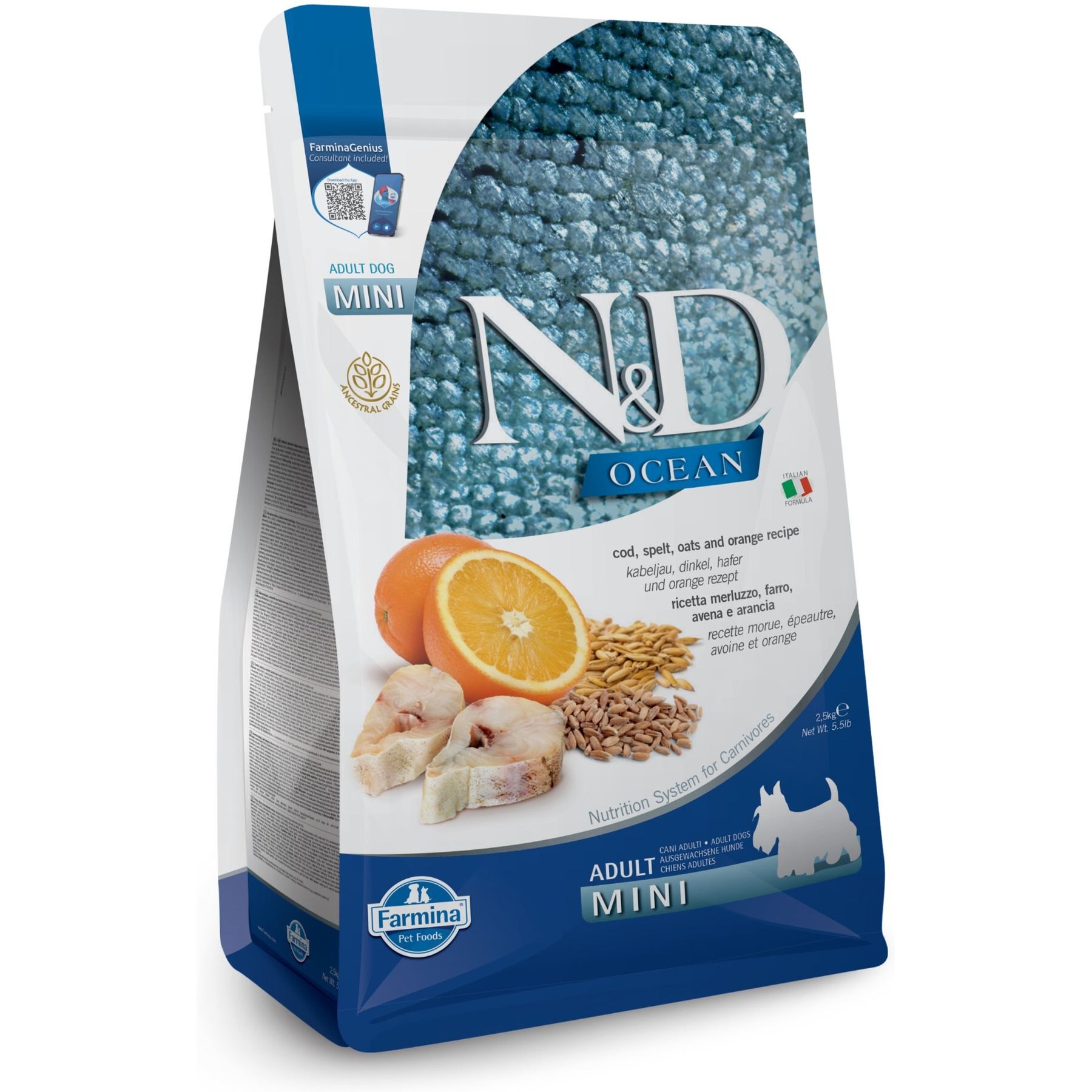 Farmina N&D Ocean Codfish & Orange Ancestral Grain Mini Adult Dry Dog Food