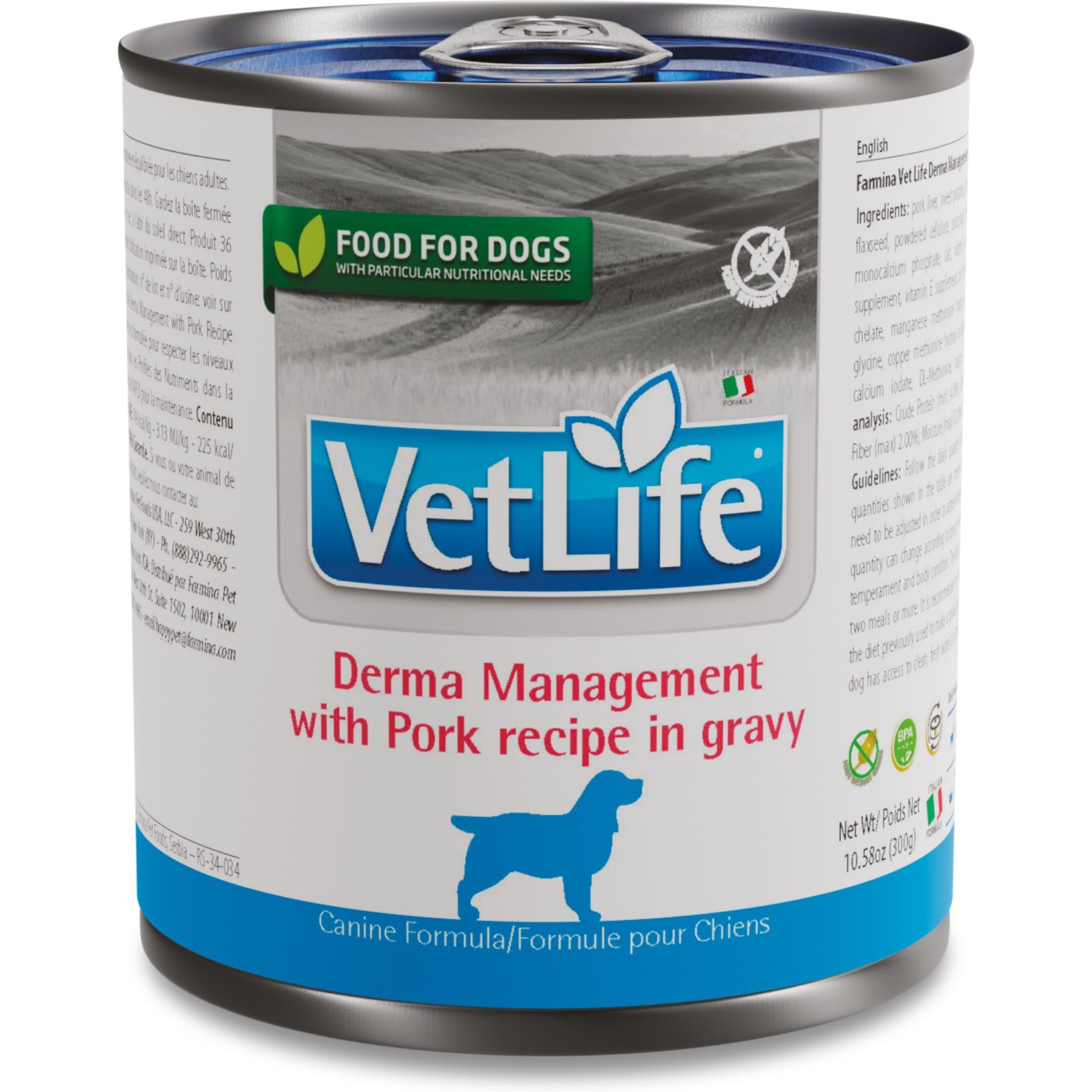 Farmina Vet Life Derma Management Pork Canine Wet Dog Food, 10.58-oz can, case of 6