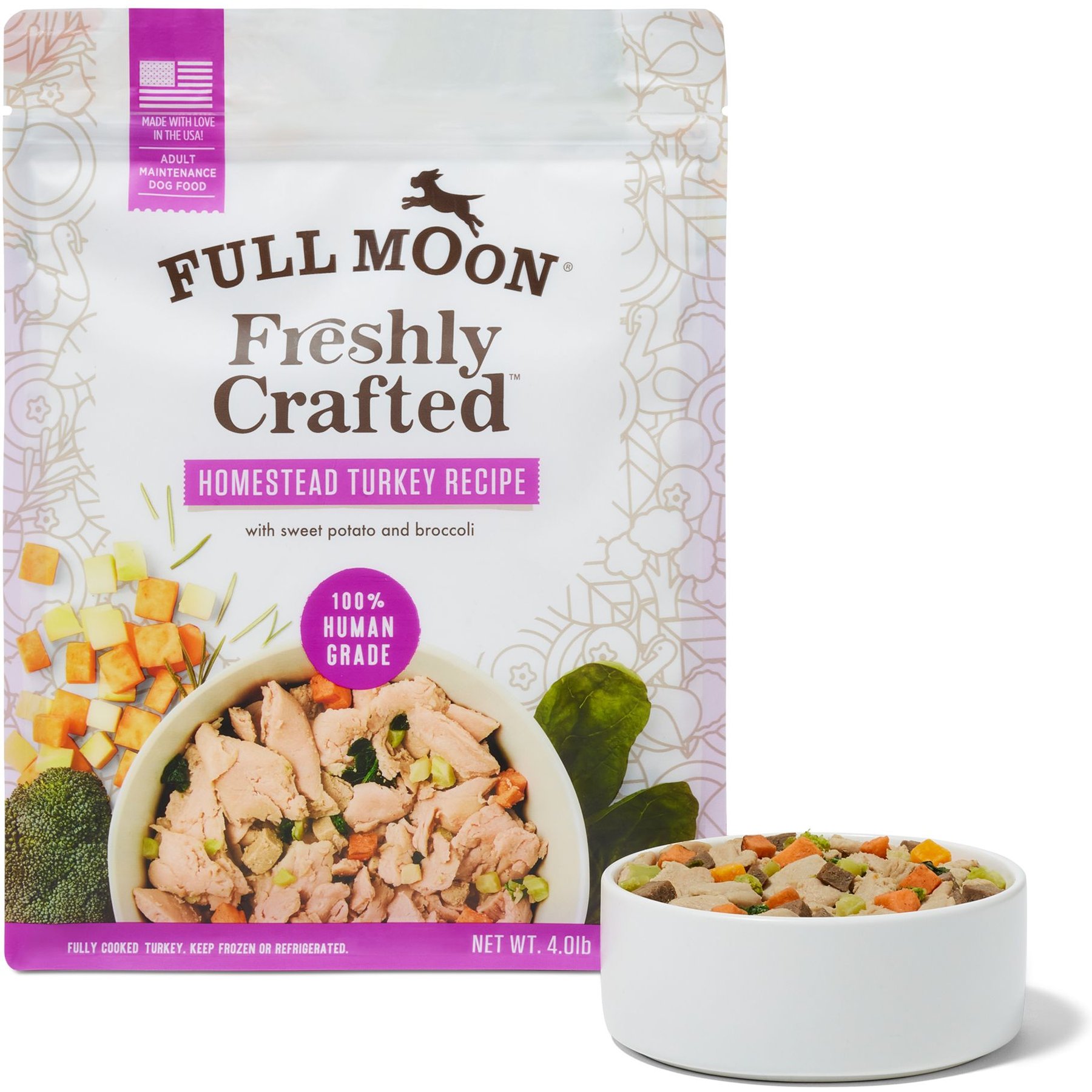 Full Moon Freshly Crafted Homestead Turkey Recipe Grain-Free Adult Frozen Dog Food