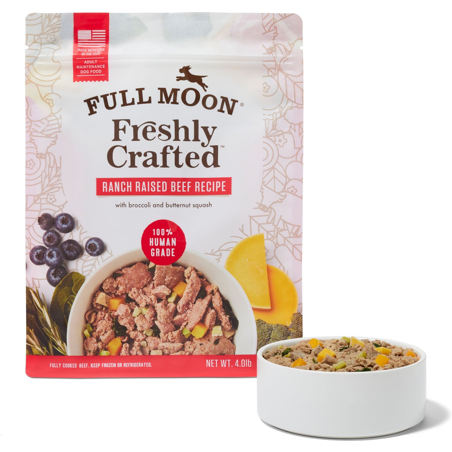 Full Moon Freshly Crafted Ranch Raised Beef Recipe Grain-Free Adult Frozen Dog Food