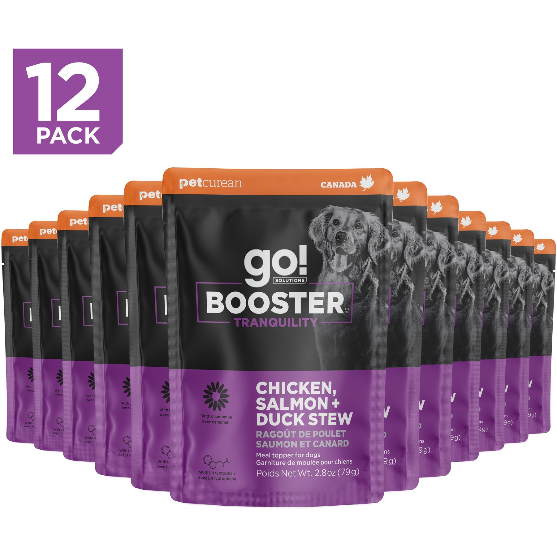 Go! Solutions Booster Tranquility Chicken, Salmon & Duck Stew Wet Dog Food, 2.8-oz pouch, 12 count