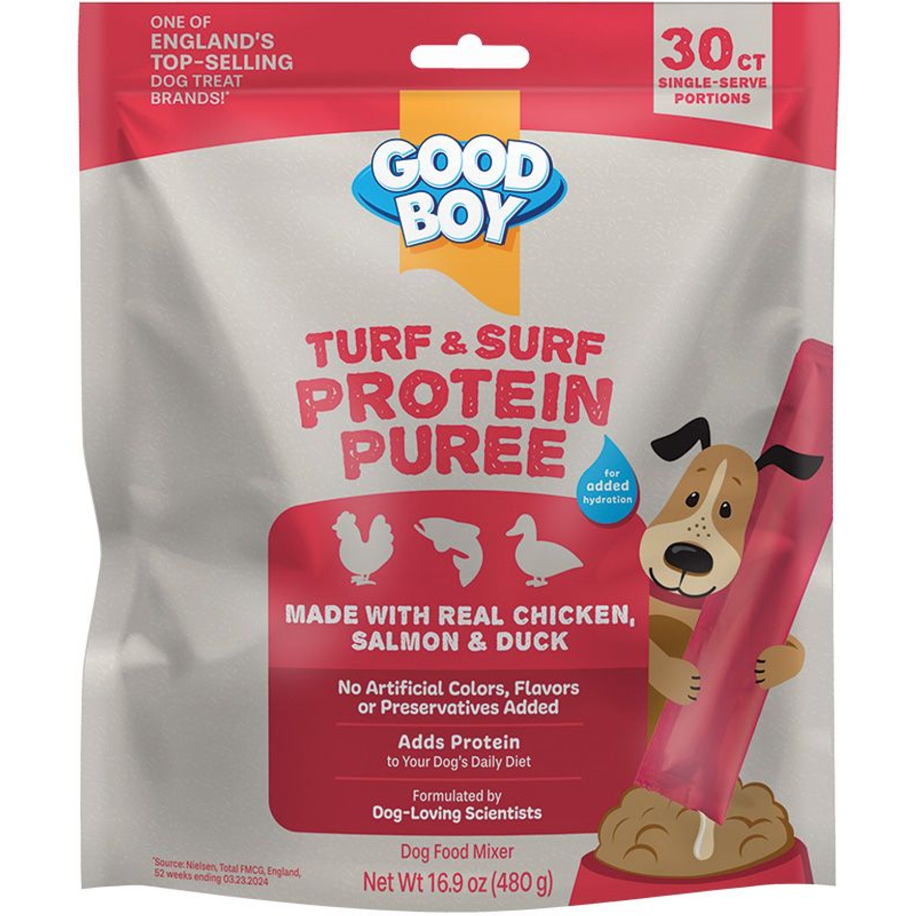 Good Boy Turf & Surf Chicken, Salmon, & Duck Puree Dog Food Topper