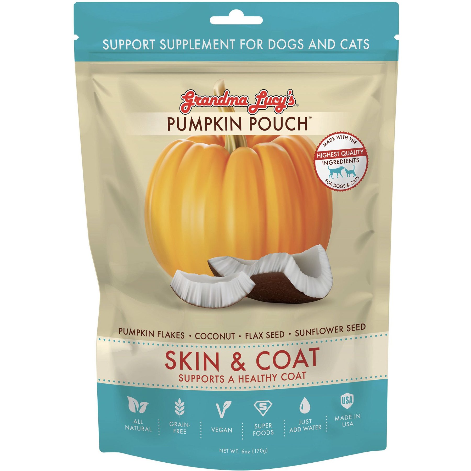 Grandma Lucy's Pumpkin Pouch Skin & Coat Freeze-Dried Dog & Cat Food Topper