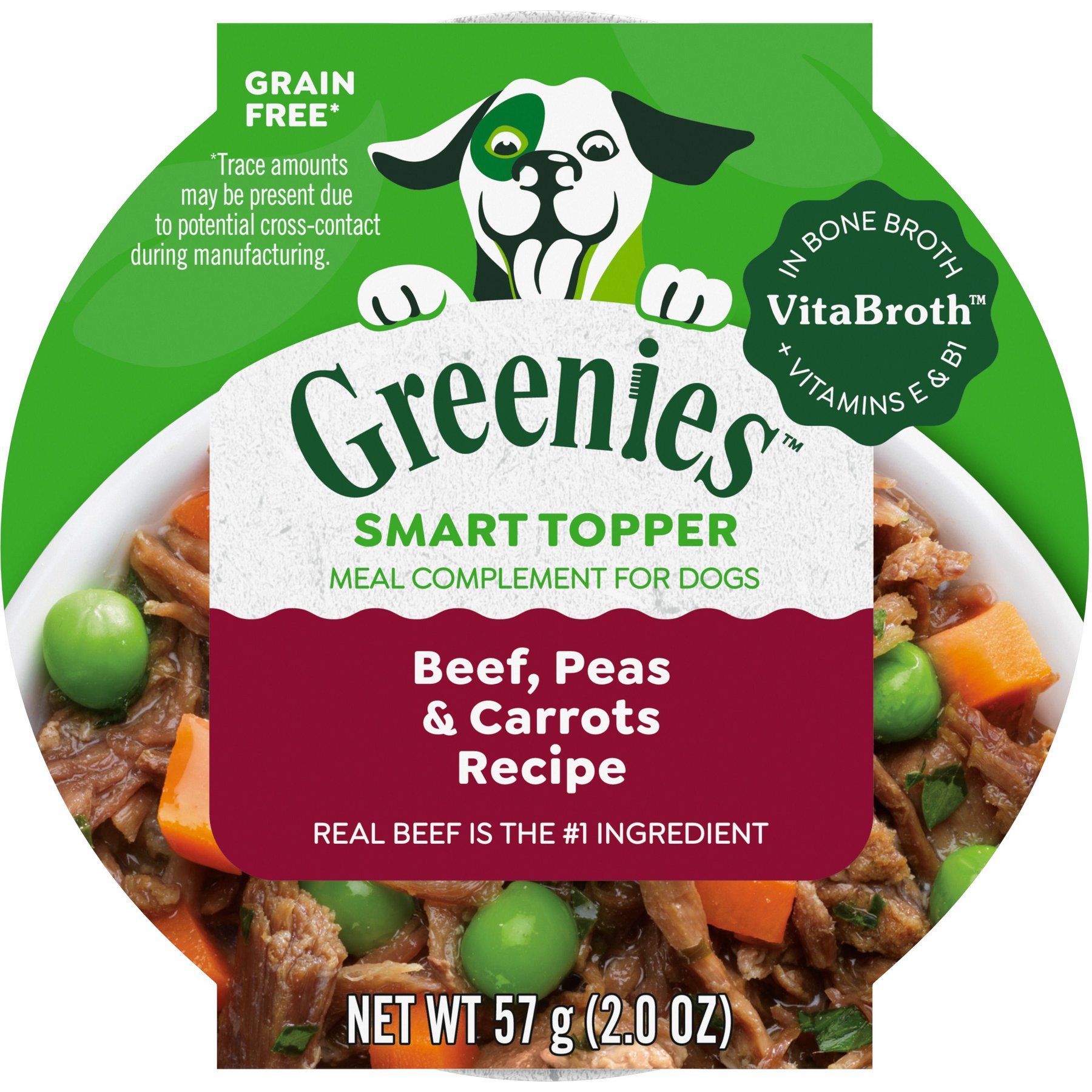 Greenies Smart Topper Beef, Peas & Carrots Recipe Grain-Free Wet Dog Food Topper, 2-oz tray, case of 10