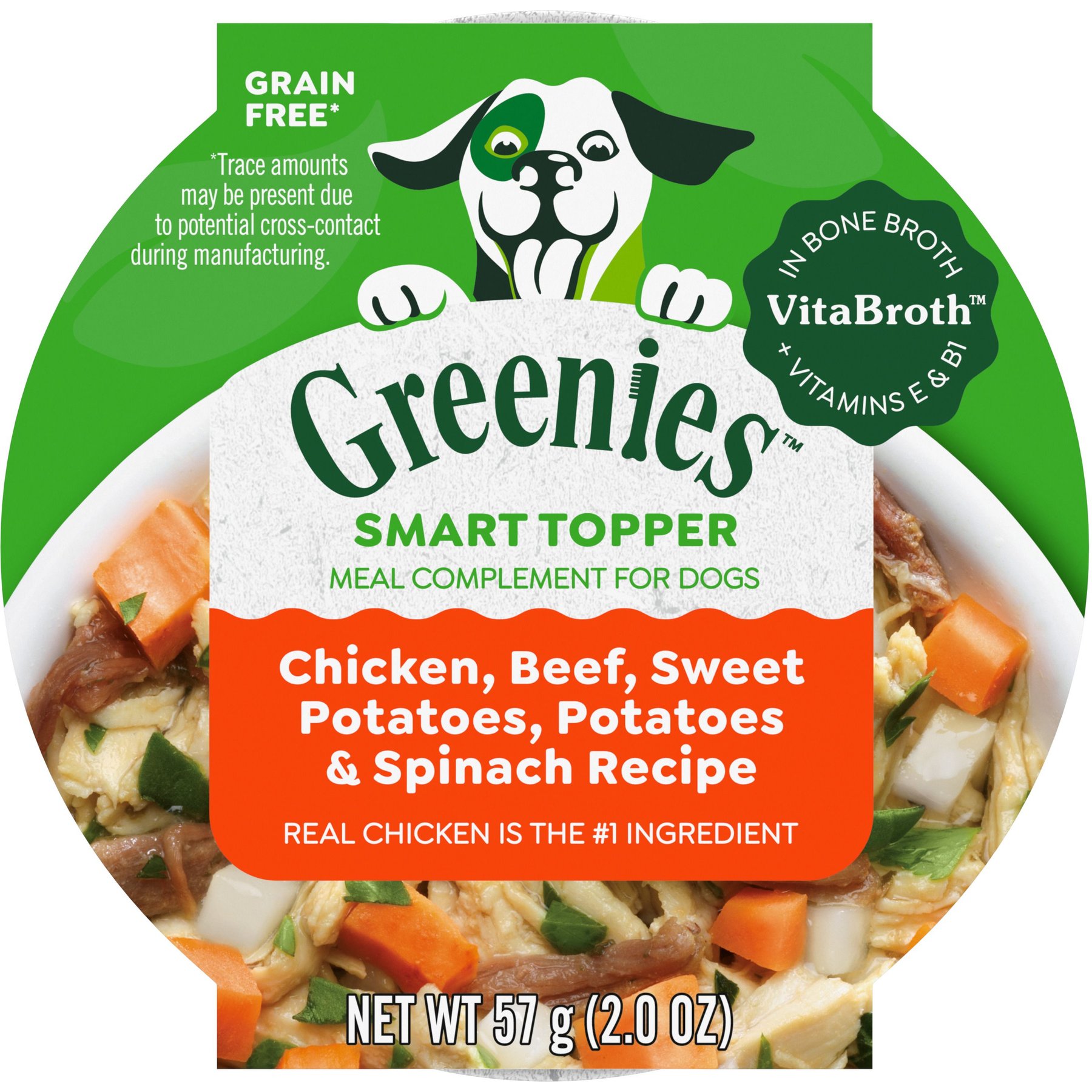 Greenies Smart Topper Chicken, Beef, Sweet Potatoes, Potatoes & Spinach Recipe Grain-Free Wet Dog Food Topper, 2-oz tray, case of 10