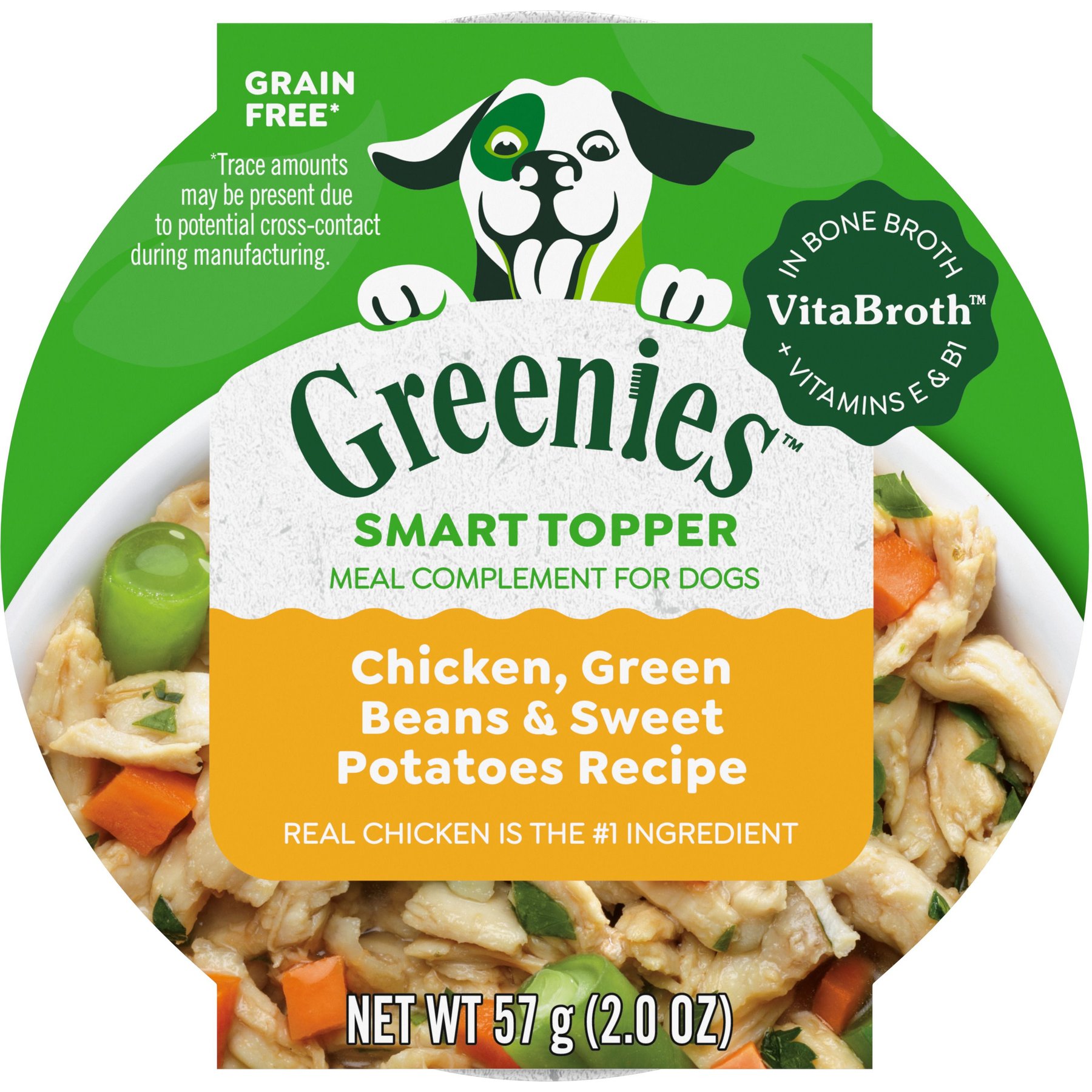 Greenies Smart Topper Chicken, Green Beans & Sweet Potatoes Recipe Grain-Free Wet Dog Food Topper, 2-oz tray, case of 10