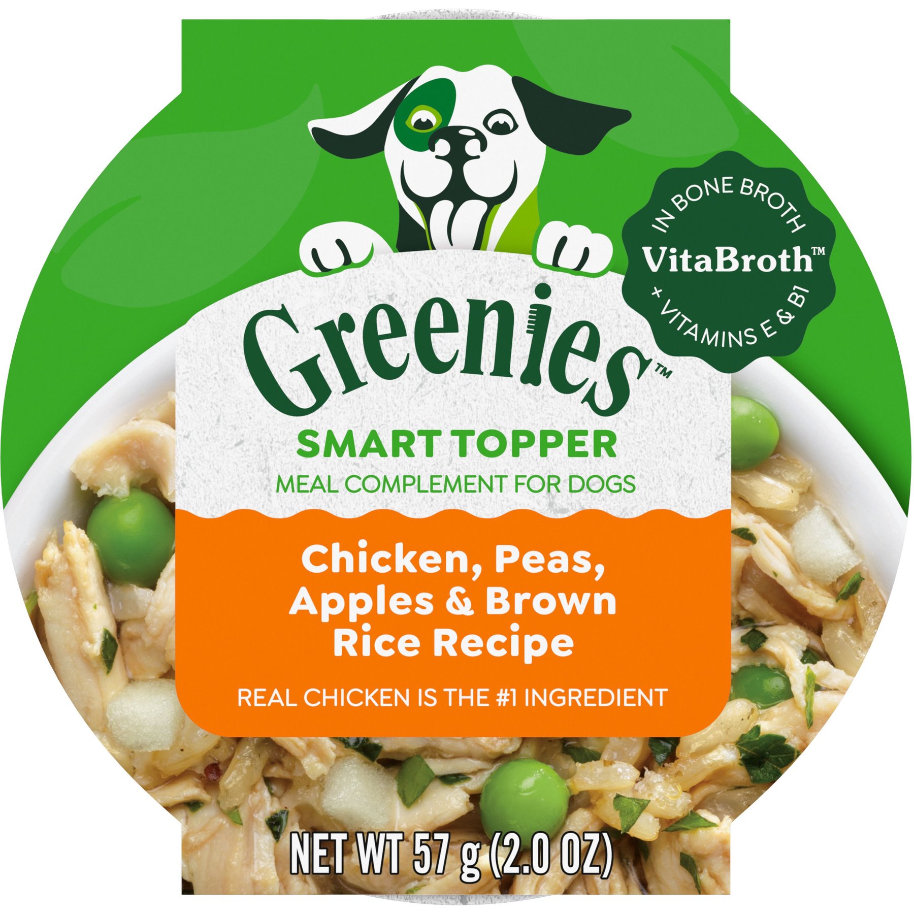 Greenies Smart Topper Chicken, Peas, Apples & Brown Rice Recipe Wet Dog Food Topper, 2-oz tray, case of 10