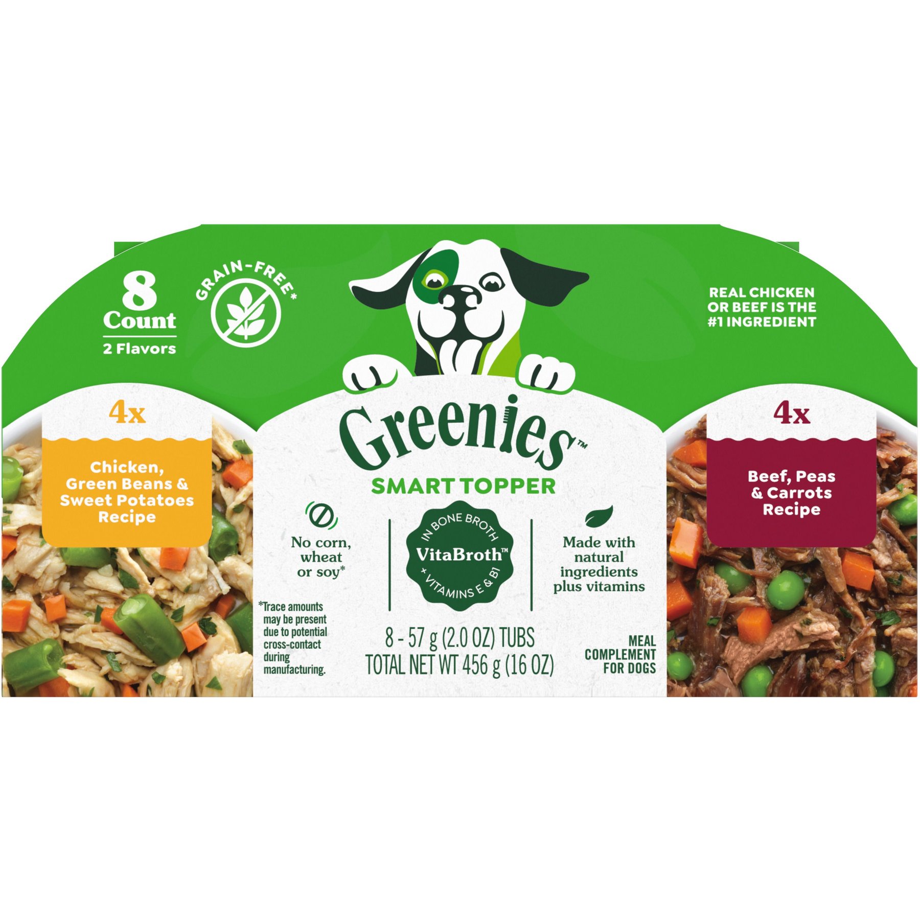 Greenies Smart Topper Chicken with Green Beans & Beef Pack Grain-Free Wet Dog Food Topper, 2-oz tray, case of 8