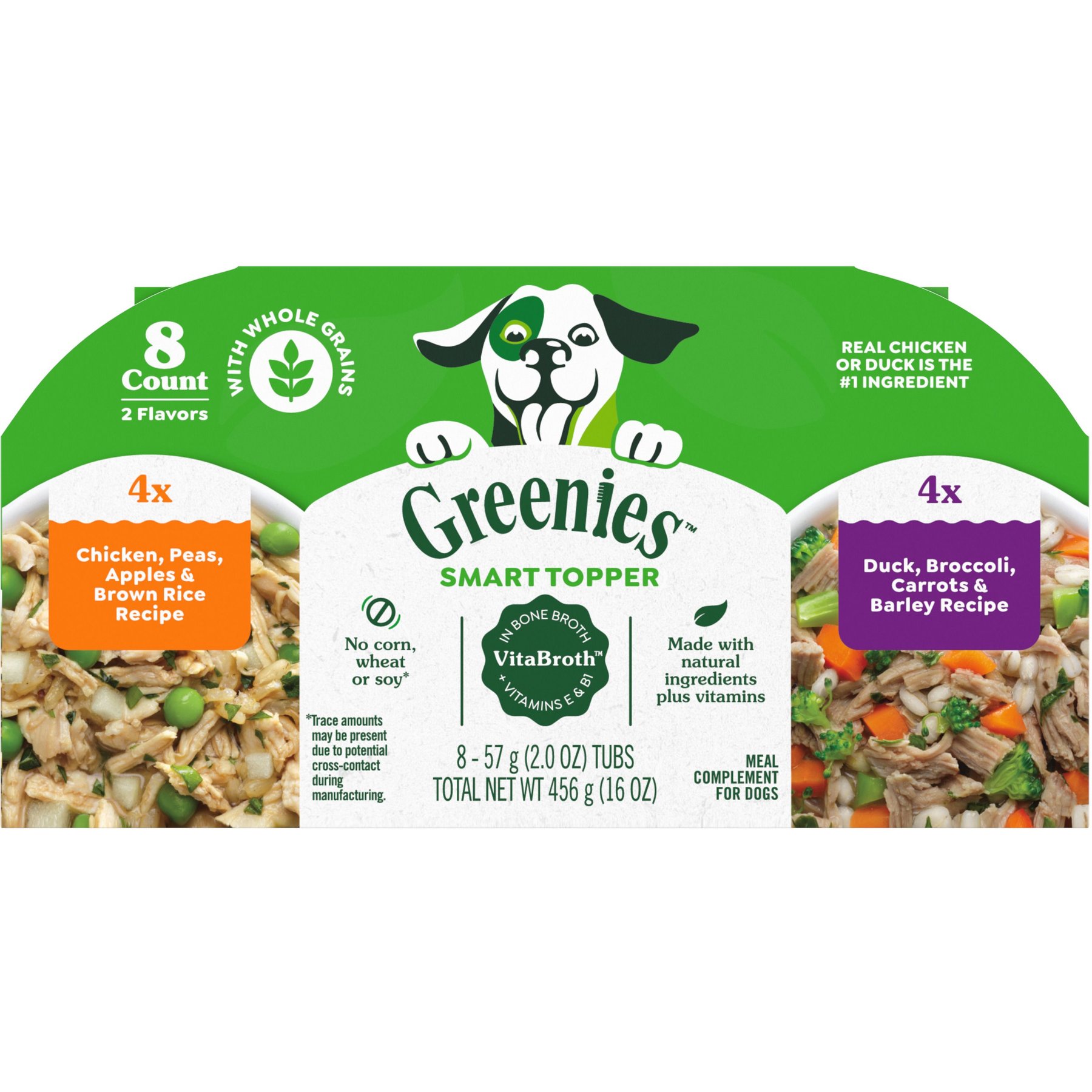 Greenies Smart Topper Chicken with Peas & Duck Variety Pack Wet Dog Food Topper, 2-oz tray, case of 8