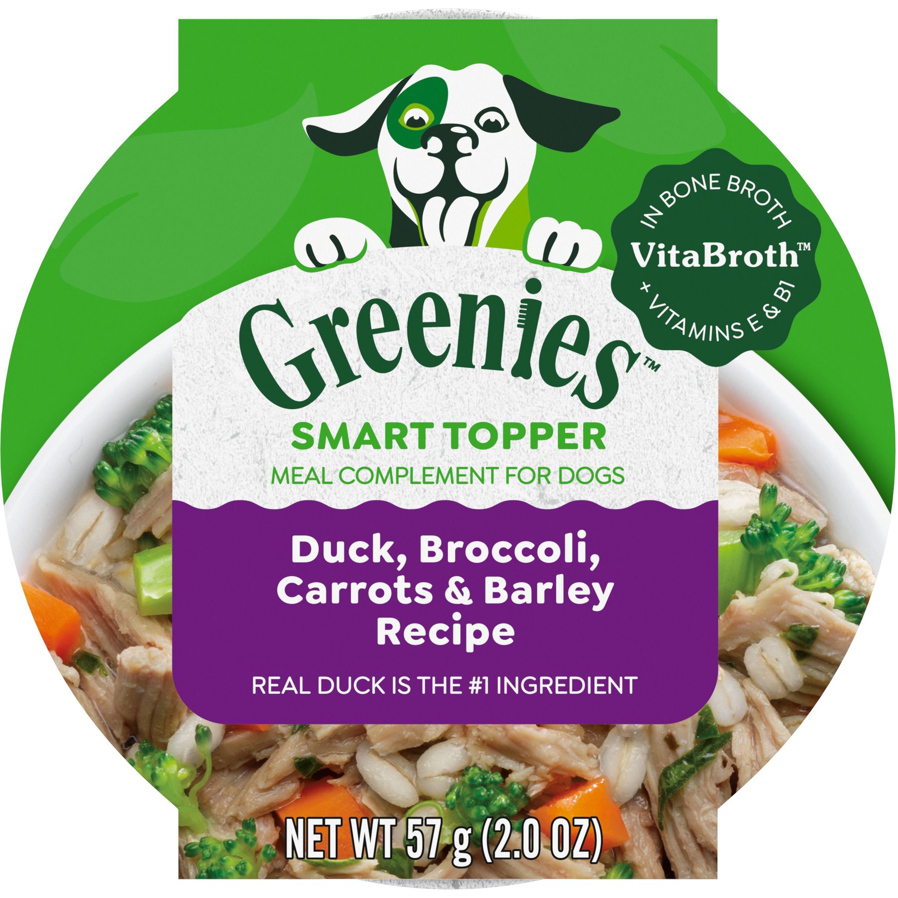 Greenies Smart Topper Duck, Broccoli, Carrots & Barley Recipe Wet Dog Food Topper, 2-oz tray, case of 10