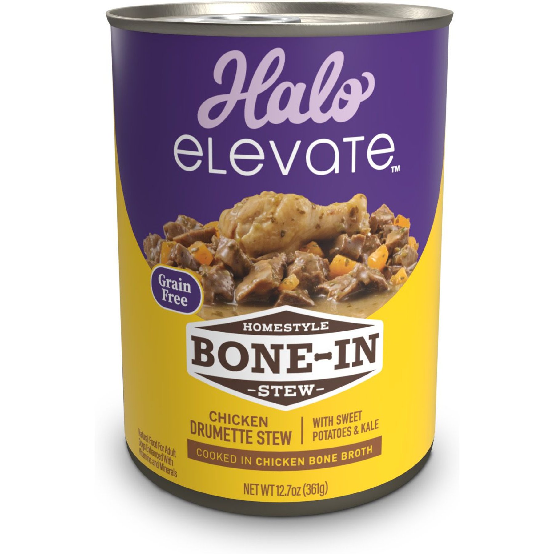 Halo Elevate Homestyle Bone-In Chicken Stew with Sweet Potatoes & Kale Grain-Free Wet Dog Food, 12.7-oz can, case of 6