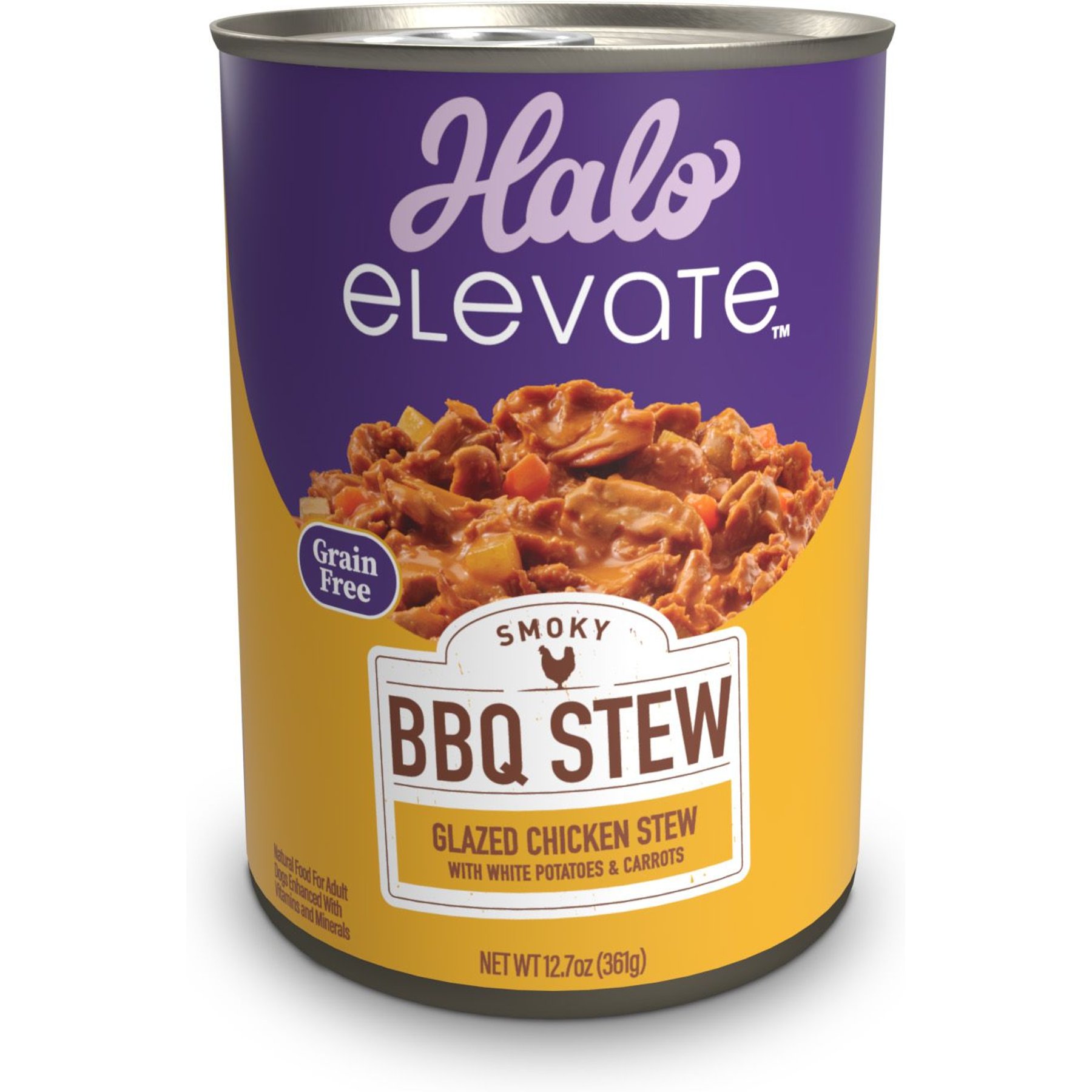 Halo Elevate Smoky BBQ Glazed Chicken Stew with White Potatoes & Carrots Grain-Free Wet Dog Food, 12.7-oz can, case of 6