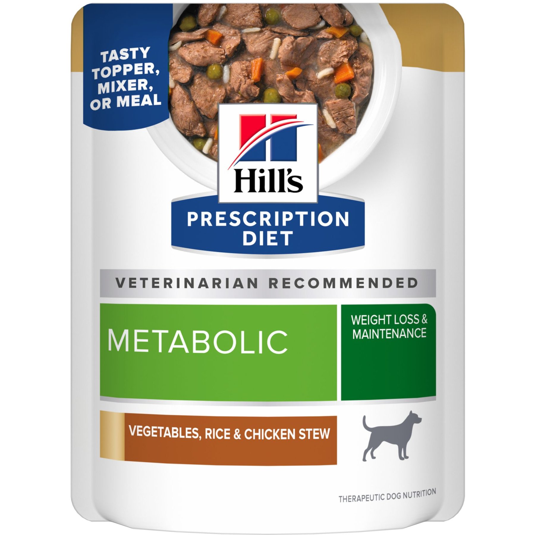 Hill's Prescription Diet Metabolic Canine Vegetables, Rice & Chicken Stew Wet Dog Food, 2.8-oz pouch, case of 24
