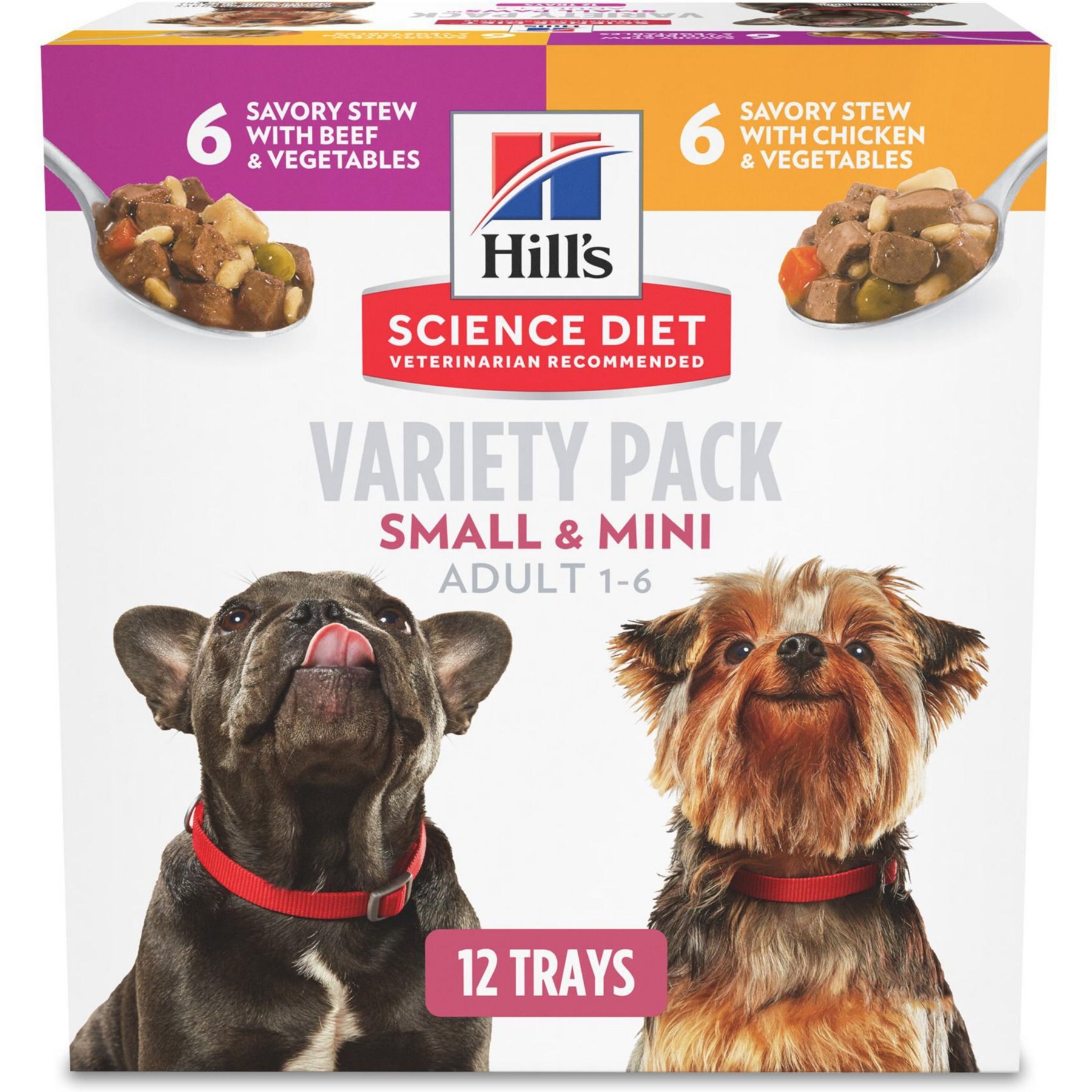 Hill's Science Diet Adult Small Paws Chicken & Vegetables & Beef & Vegetables Variety Pack Wet Dog Food Trays