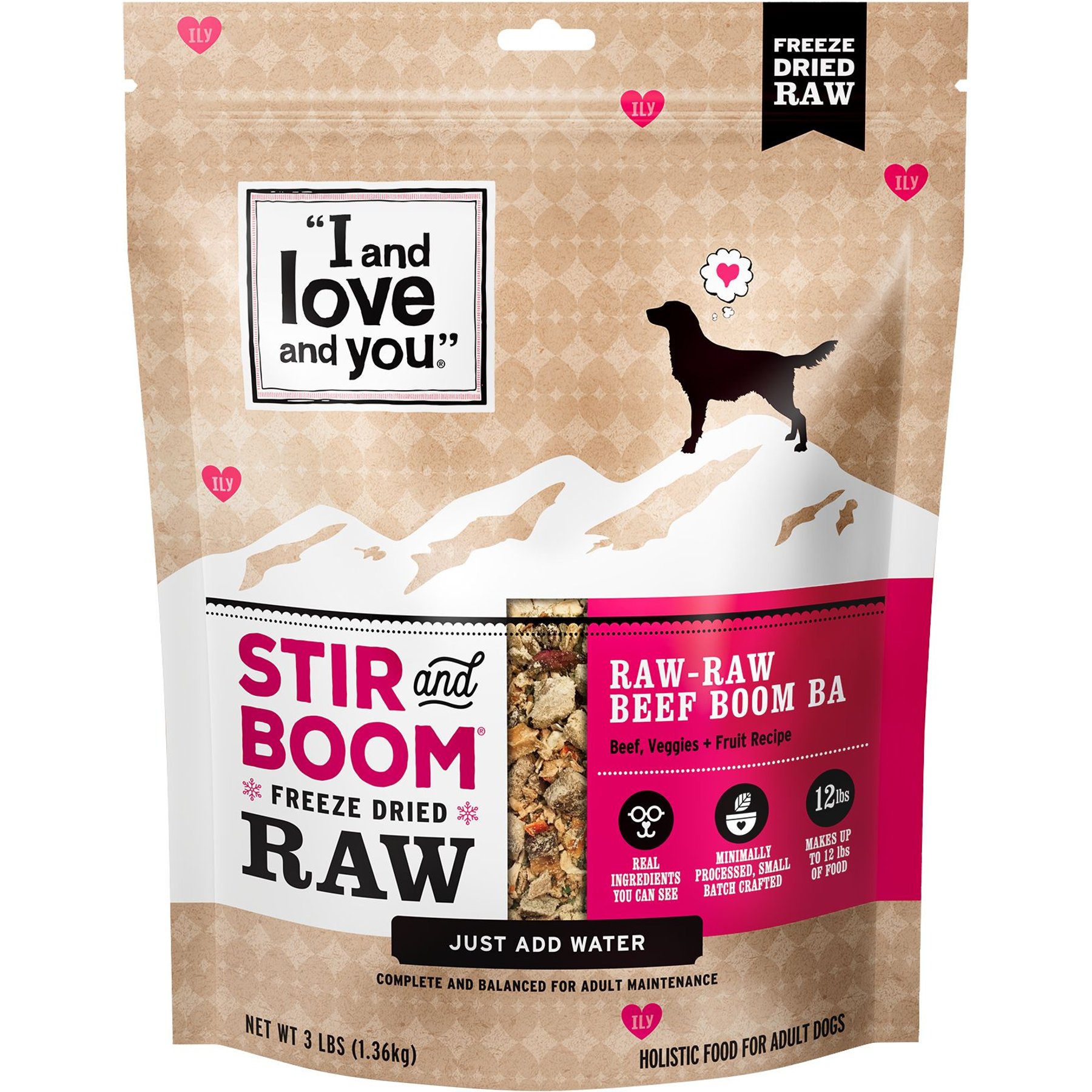 I and Love and You Stir and Boom Raw Raw Beef Boom Ba Dinner Grain-Free Dehydrated Dog Food