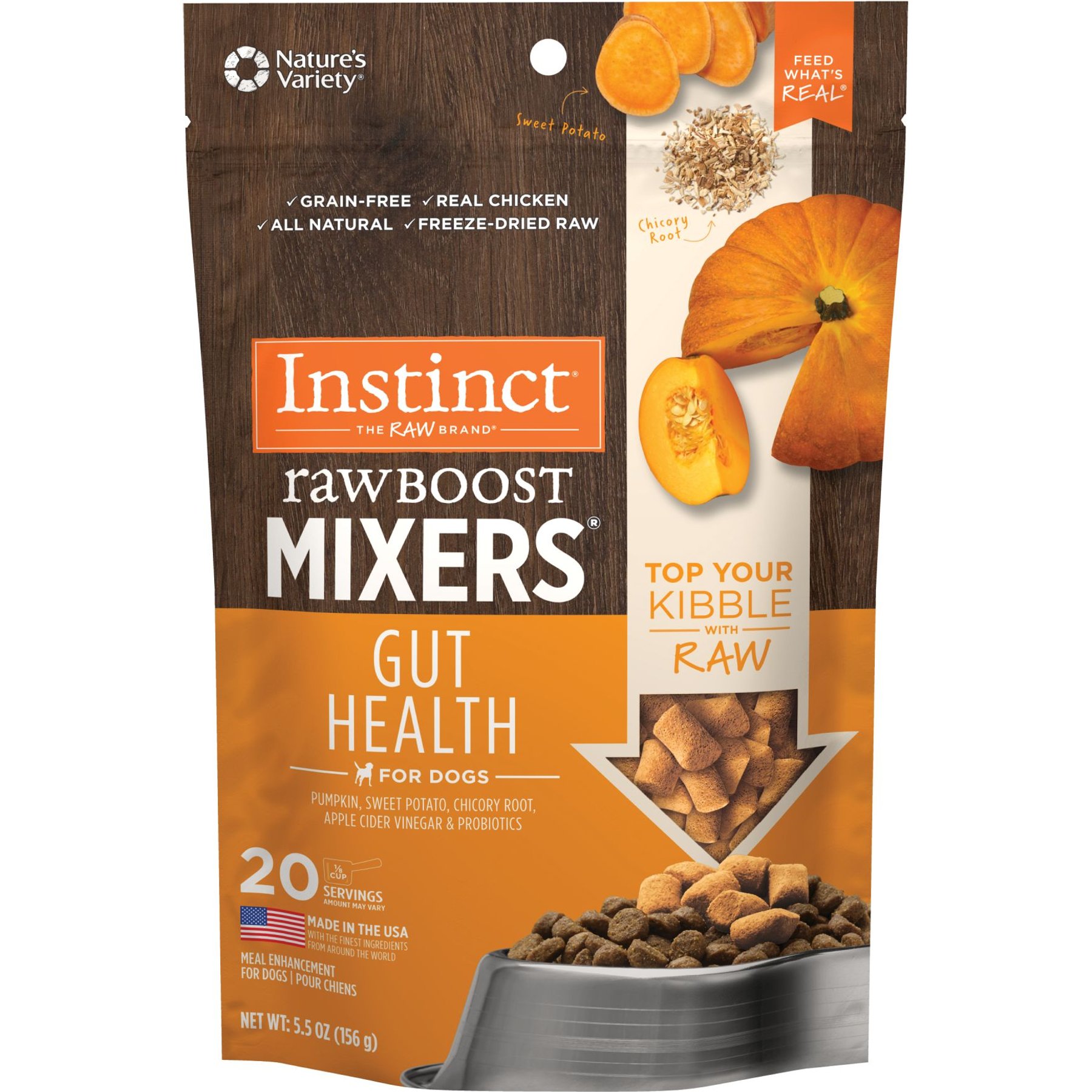 Instinct Raw Boost Mixers Gut Health Recipe Grain-Free Freeze-Dried Dog Food Topper