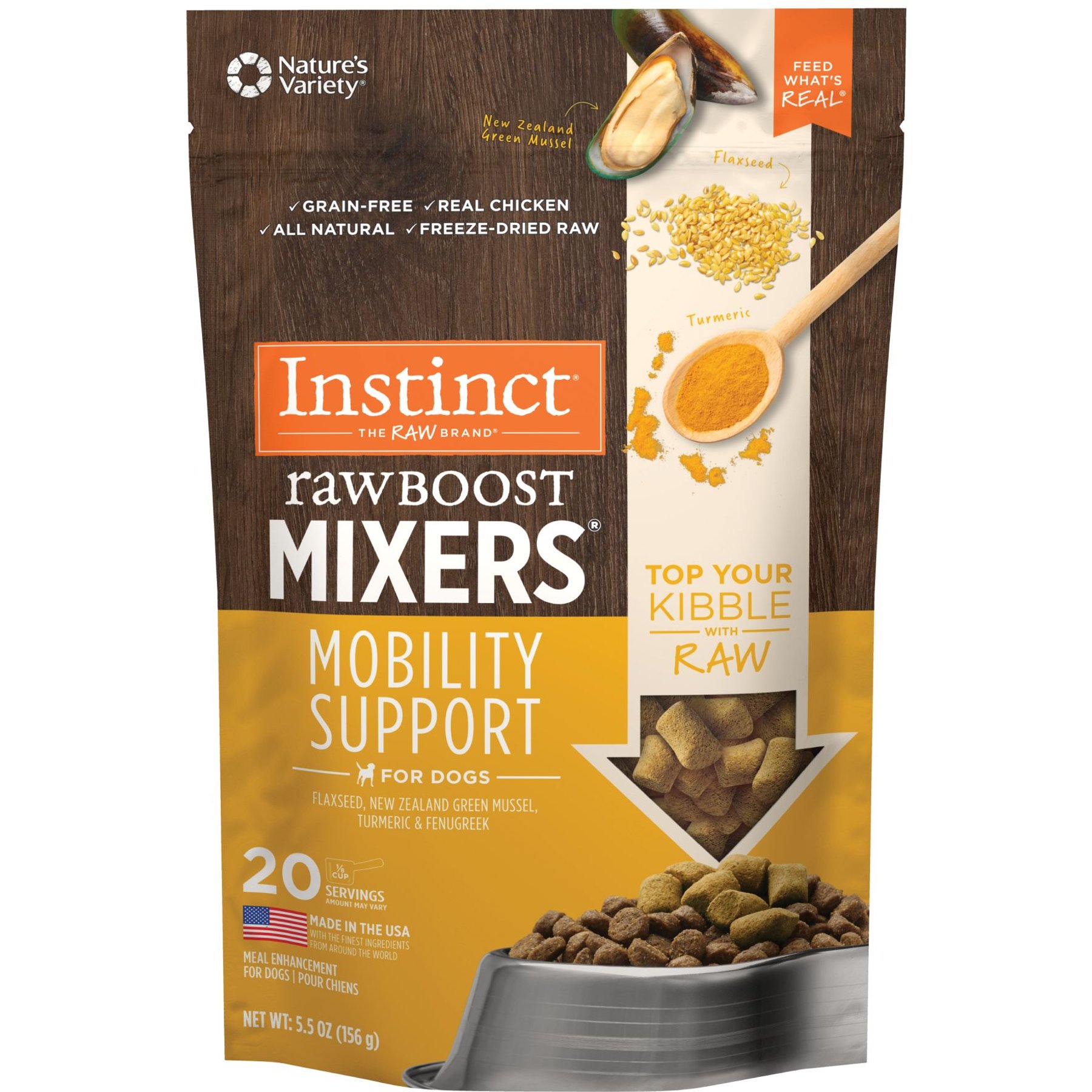 Instinct Raw Boost Mixers Mobility Support Recipe Grain-Free Freeze-Dried Dog Food Topper