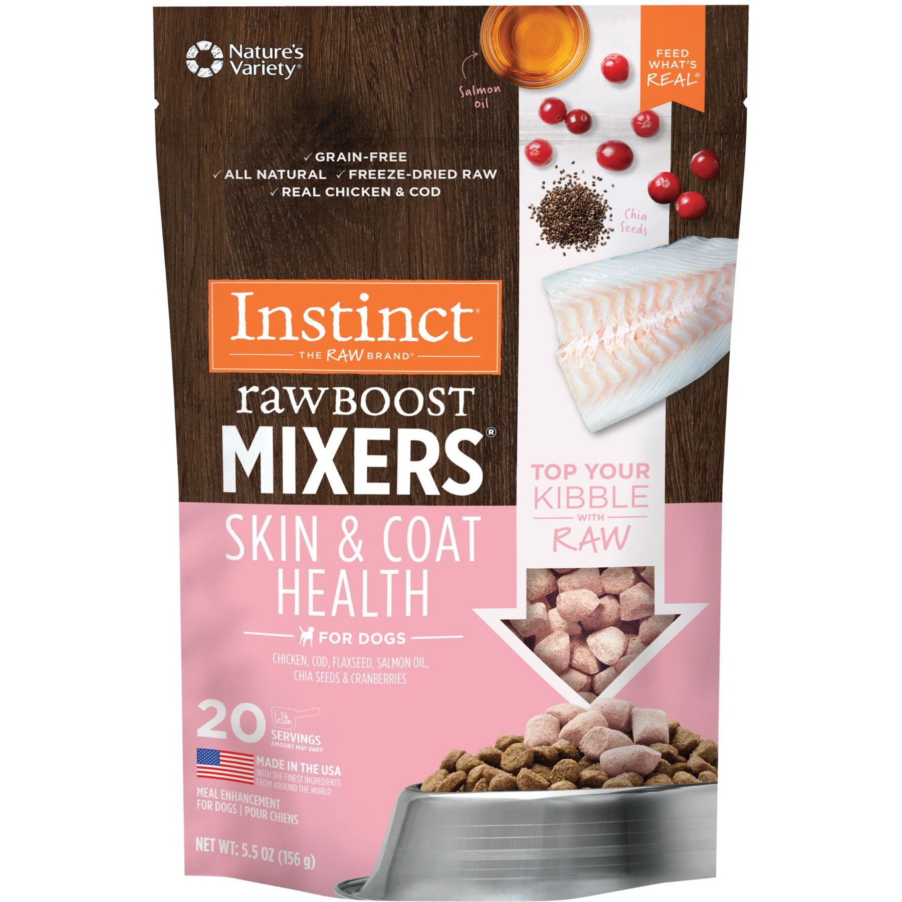 Instinct Raw Boost Mixers Skin & Coat Health Recipe Grain-Free Freeze-Dried Dog Food Topper