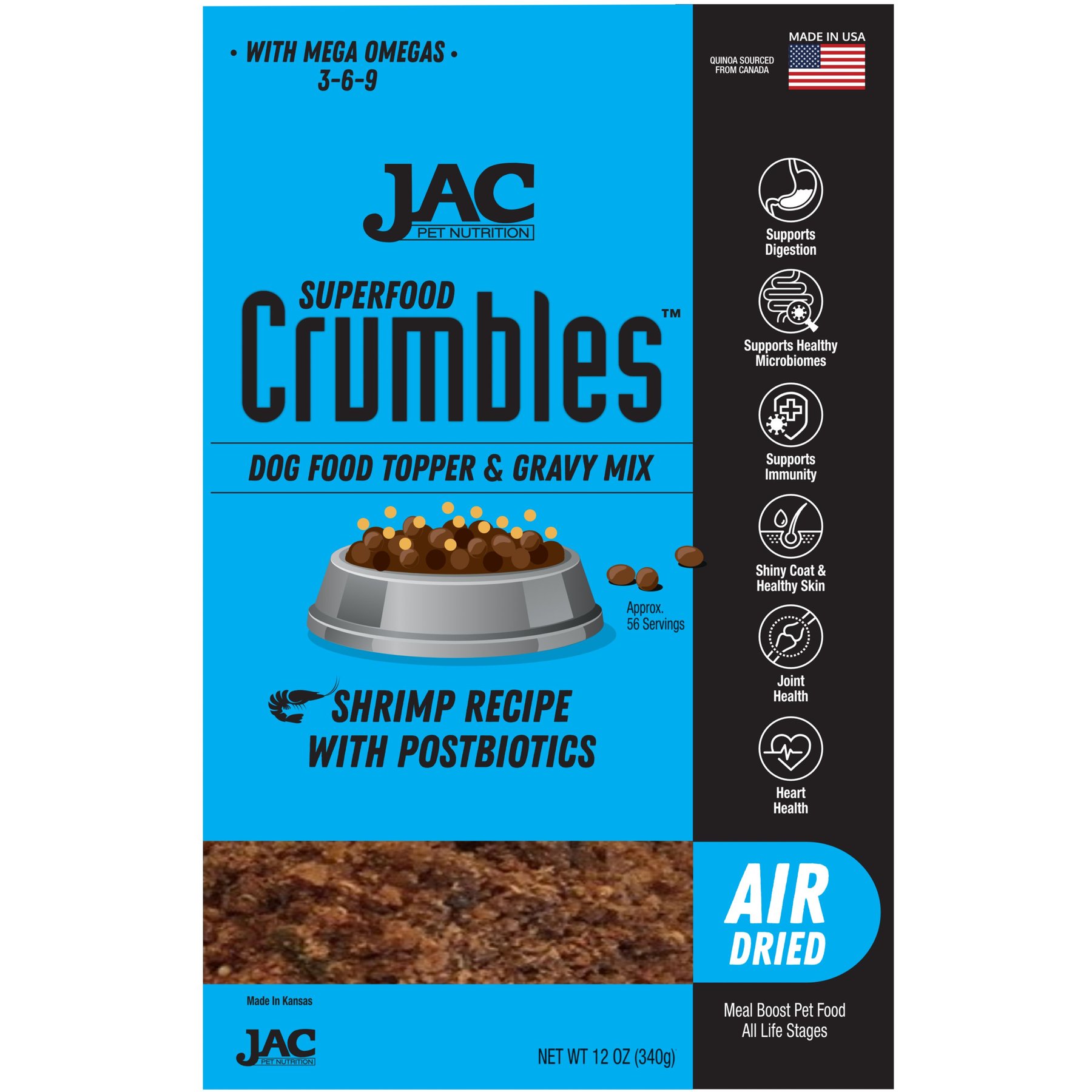 JAC Pet Nutrition Air-Dried Shrimp Superfood Crumbles Dog Food Topper