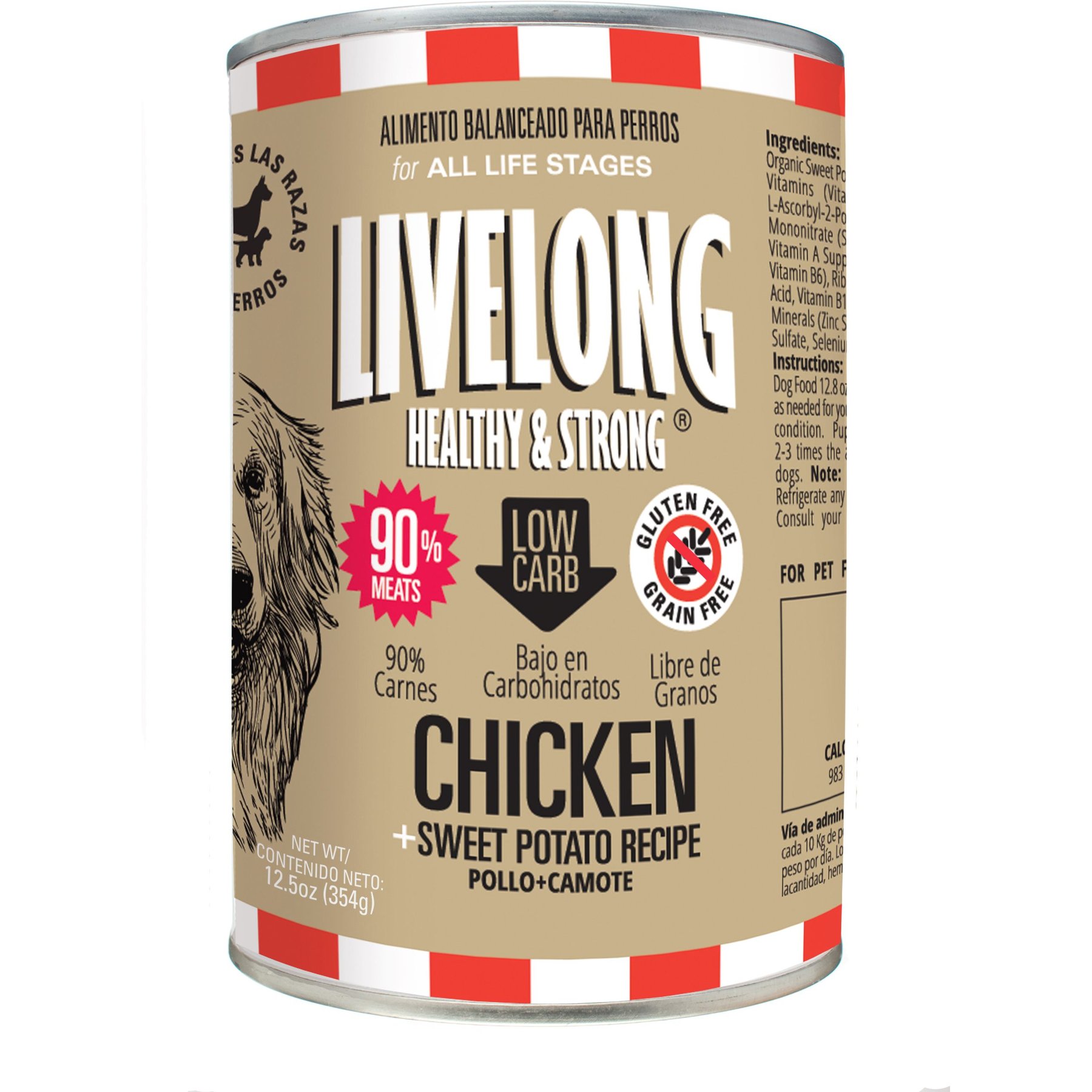 Livelong Healthy & Strong Chicken & Sweet Potato Recipe Wet Dog Food, 12.5-oz can, case of 12