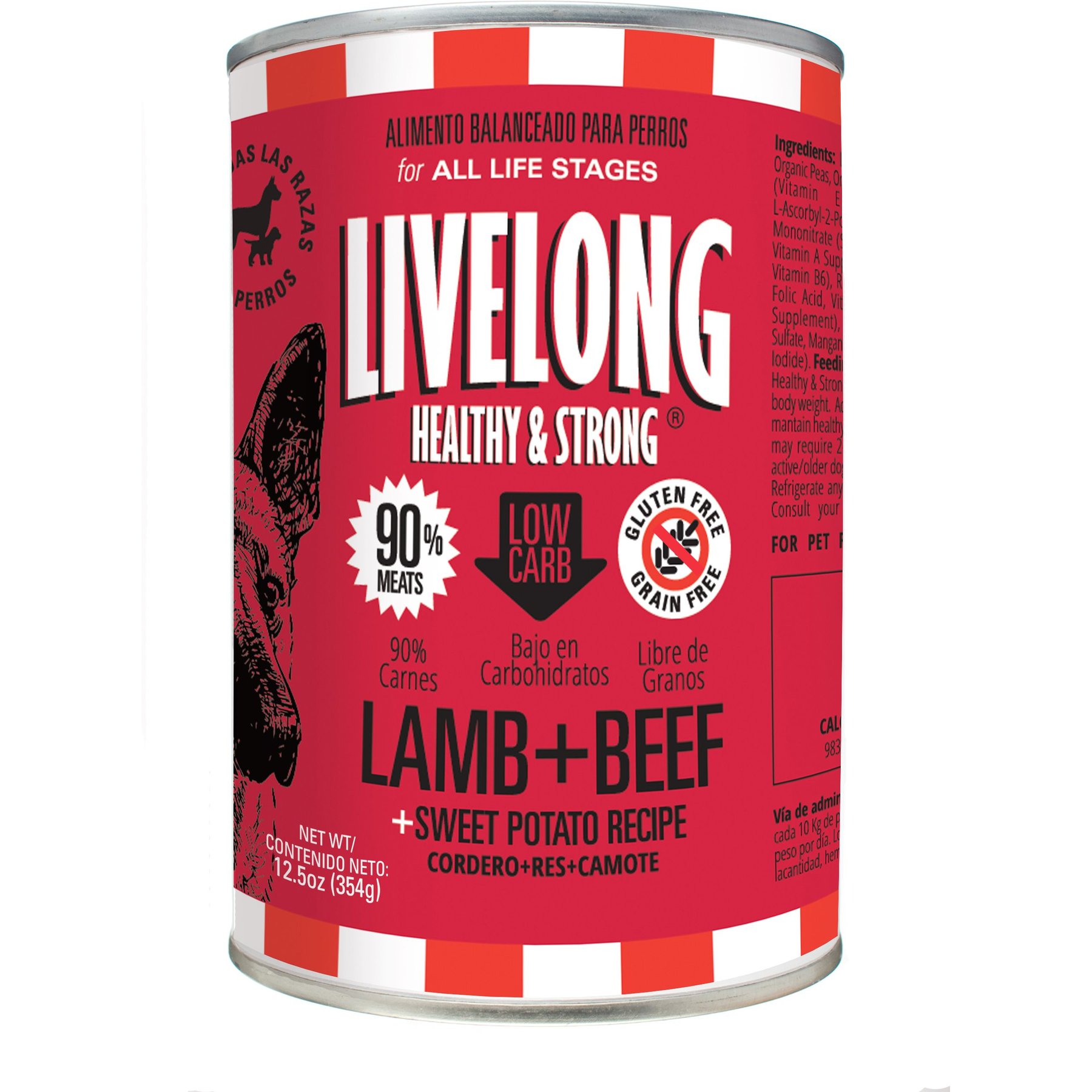 Livelong Healthy & Strong Lamb, Beef & Sweet Potato Recipe Wet Dog Food, 12.5-oz can, case of 12