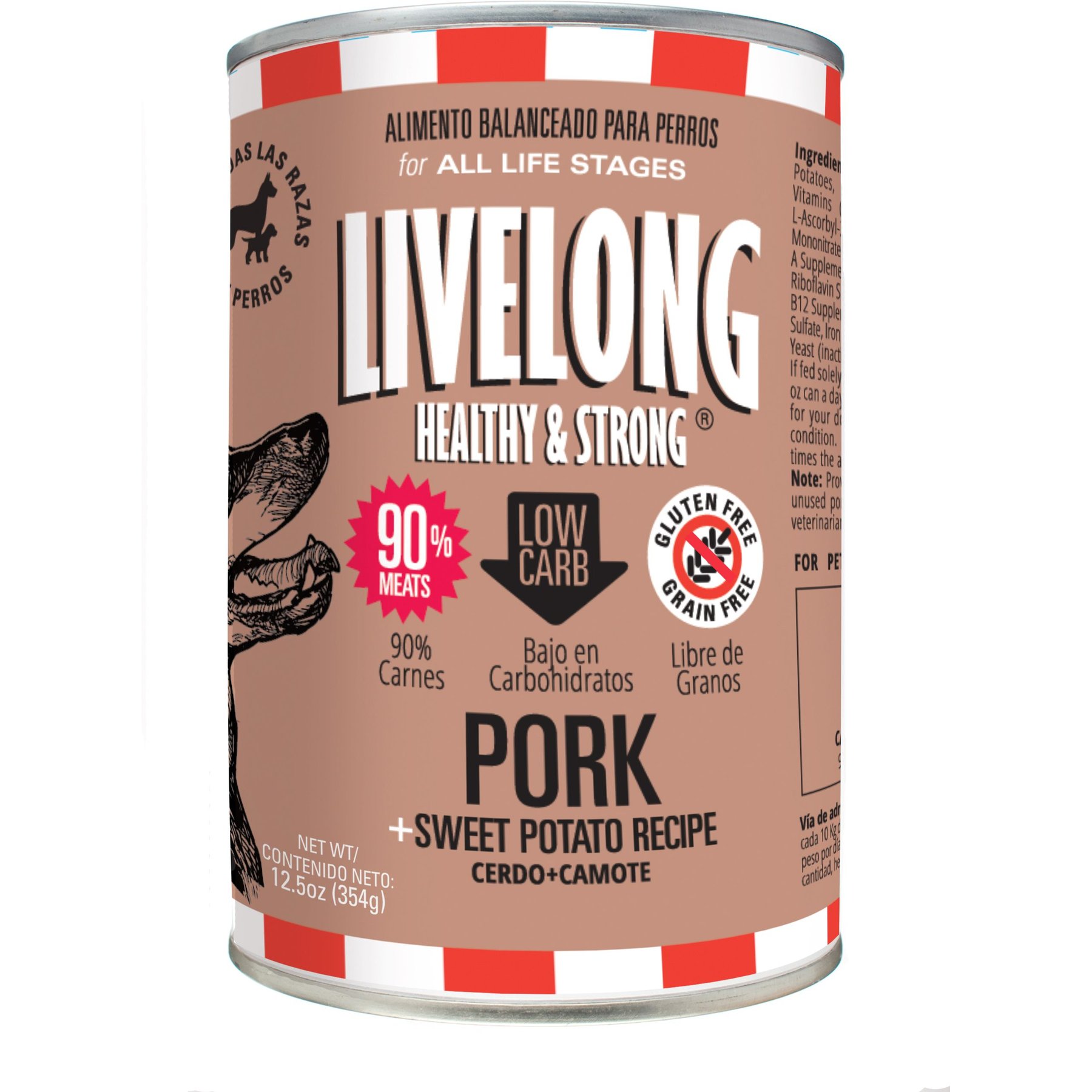 Livelong Healthy & Strong Pork & Sweet Potato Recipe Wet Dog Food, 12.5-oz can, case of 12