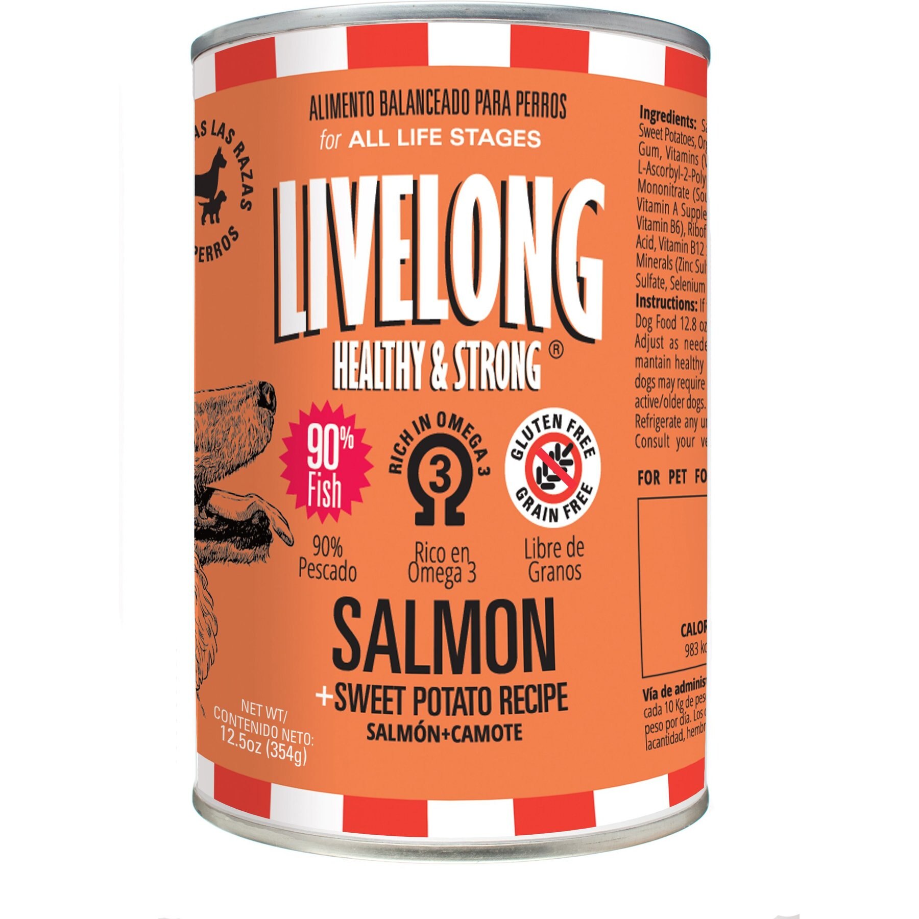 Livelong Healthy & Strong Salmon & Sweet Potato Recipe Wet Dog Food, 12.5-oz can, case of 12