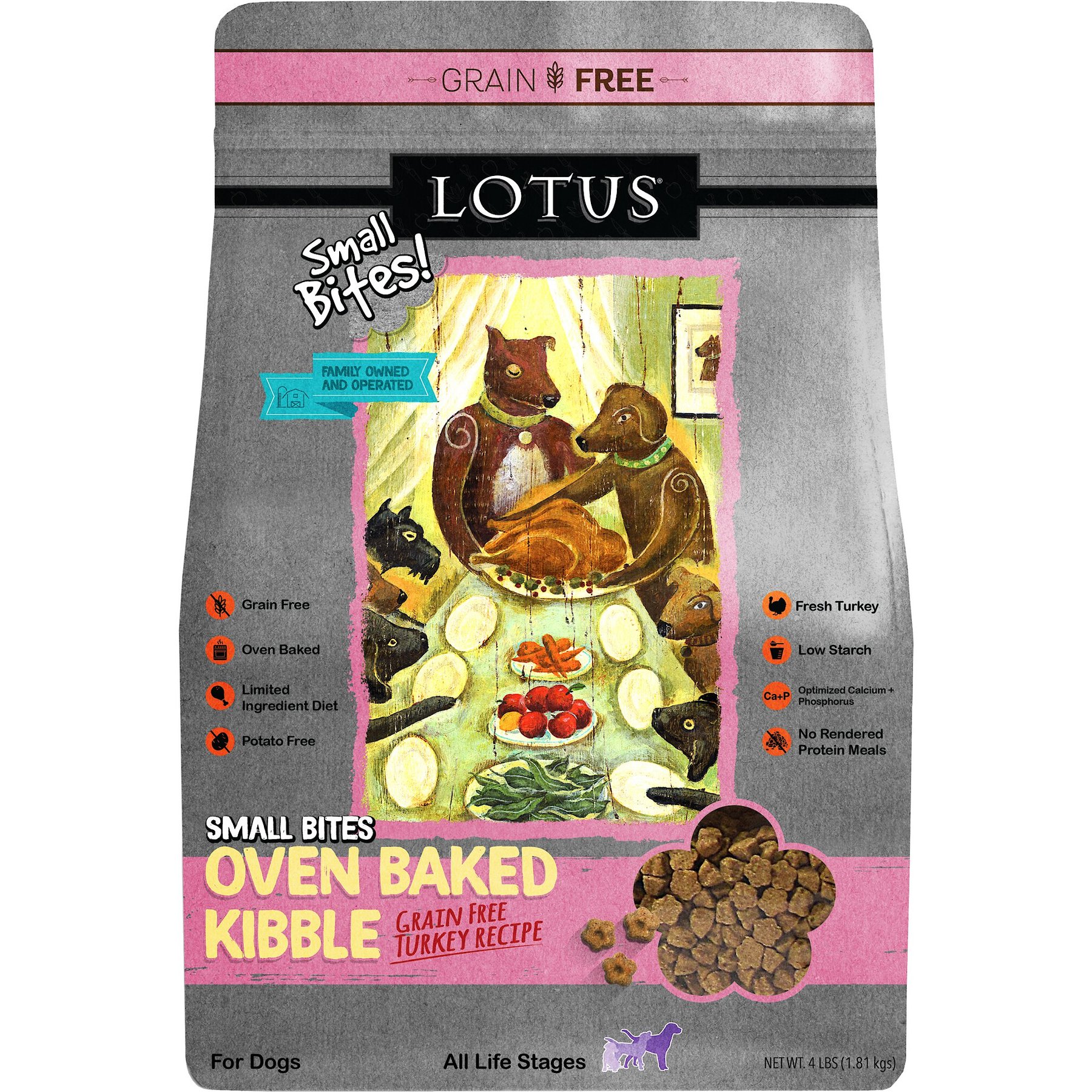 Lotus Oven-Baked Small Bites Grain-Free Turkey Recipe Dry Dog Food