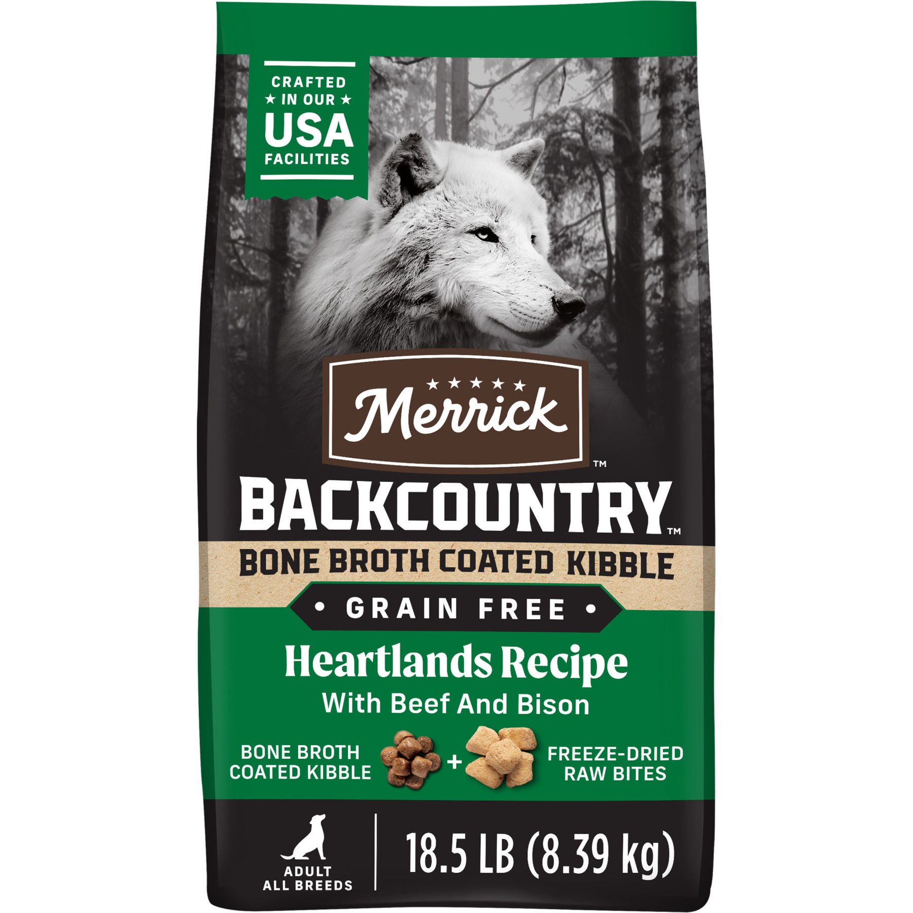 Merrick Backcountry Bone Broth Coated Heartlands Recipe Beef & Bison Grain-Free Dry Dog Food