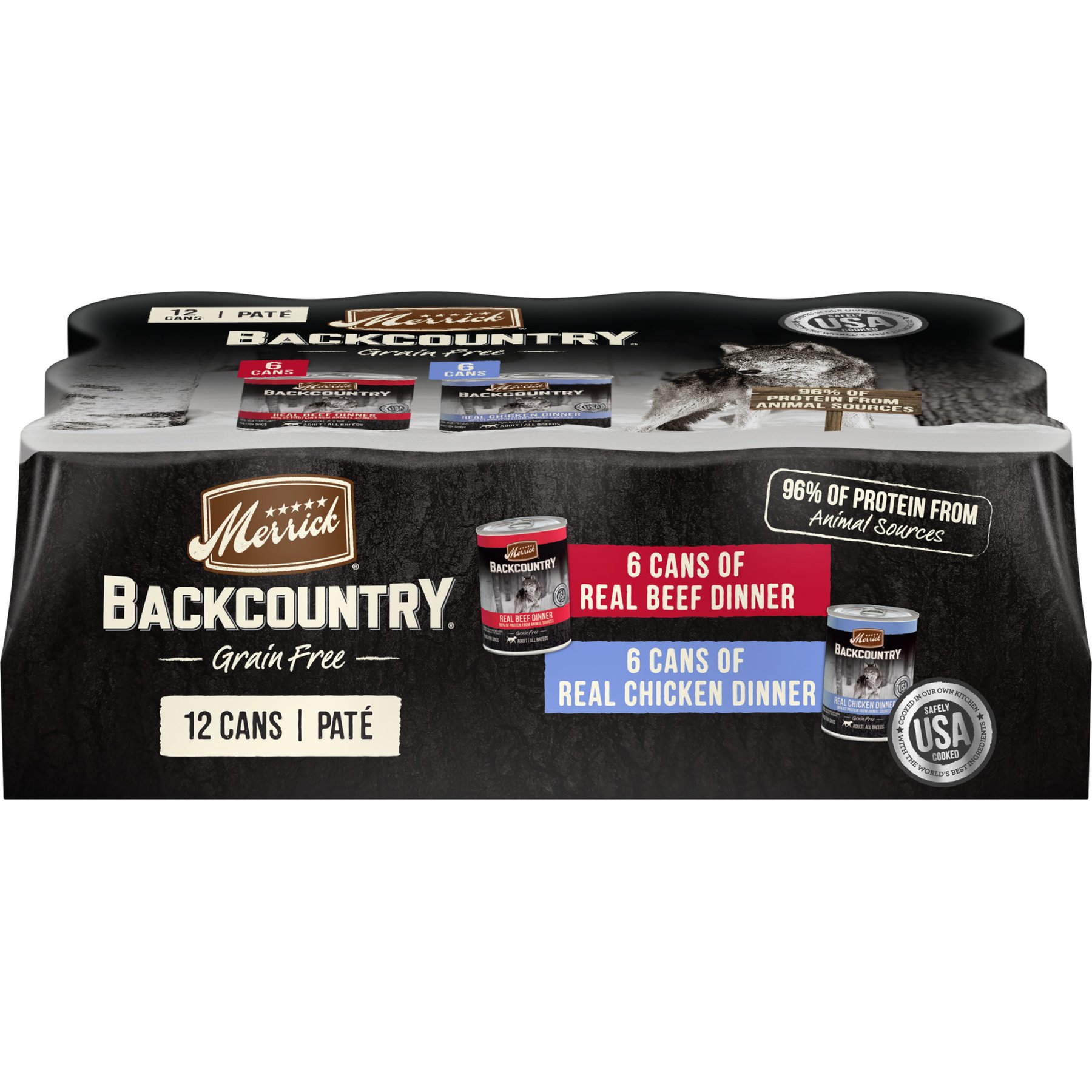 Merrick Backcountry Grain-Free Real Beef & Chicken Dinner Variety Pack Wet Dog Food, 12.7-oz can, case of 12