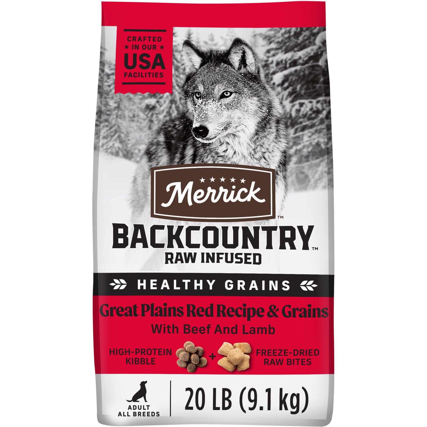 Merrick Backcountry Raw Infused Dry Dog Food Great Plains Red Meat Recipe with Healthy Grains