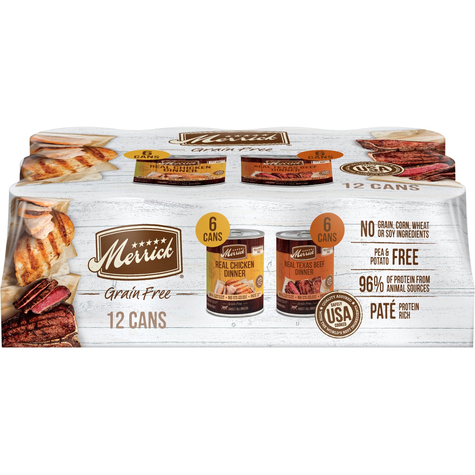 Merrick Grain-Free Real Texas Beef & Chicken Dinner Variety Pack Wet Dog Food, 12.7-oz can, case of 12