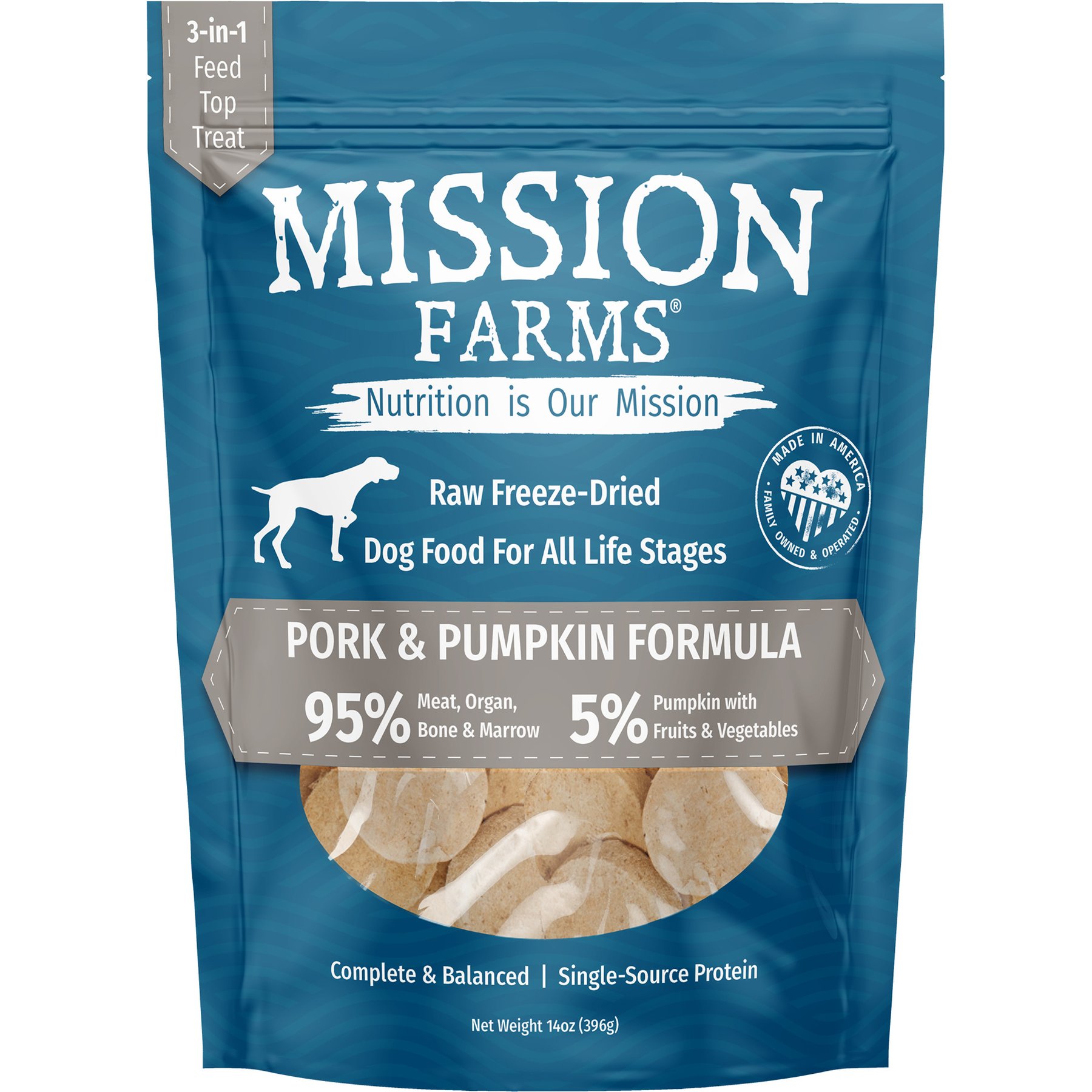 Mission Farms Cage-Free Pork & Pumpkin Adult Freeze-Dried Dog Food