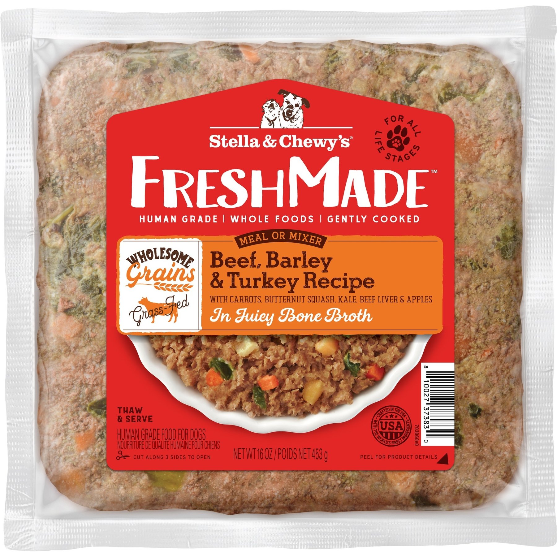 Stella & Chewy's FreshMade Frozen Fresh High-Protein Beef, Barley & Turkey Dog Food
