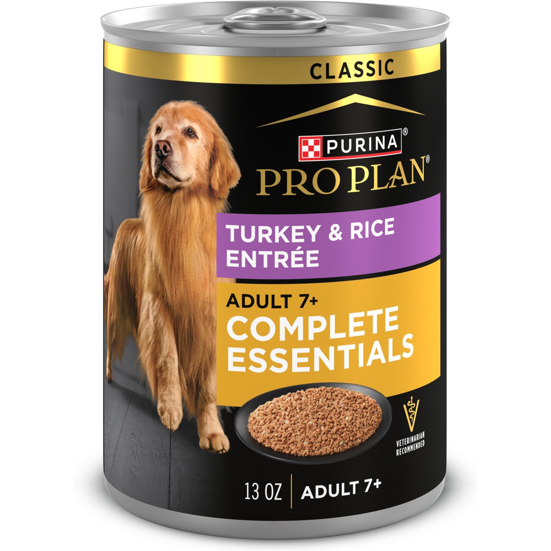 Purina Pro Plan Adult 7+ Complete Essentials Turkey & Rice Entree Wet Dog Food, 13-oz can, case of 12