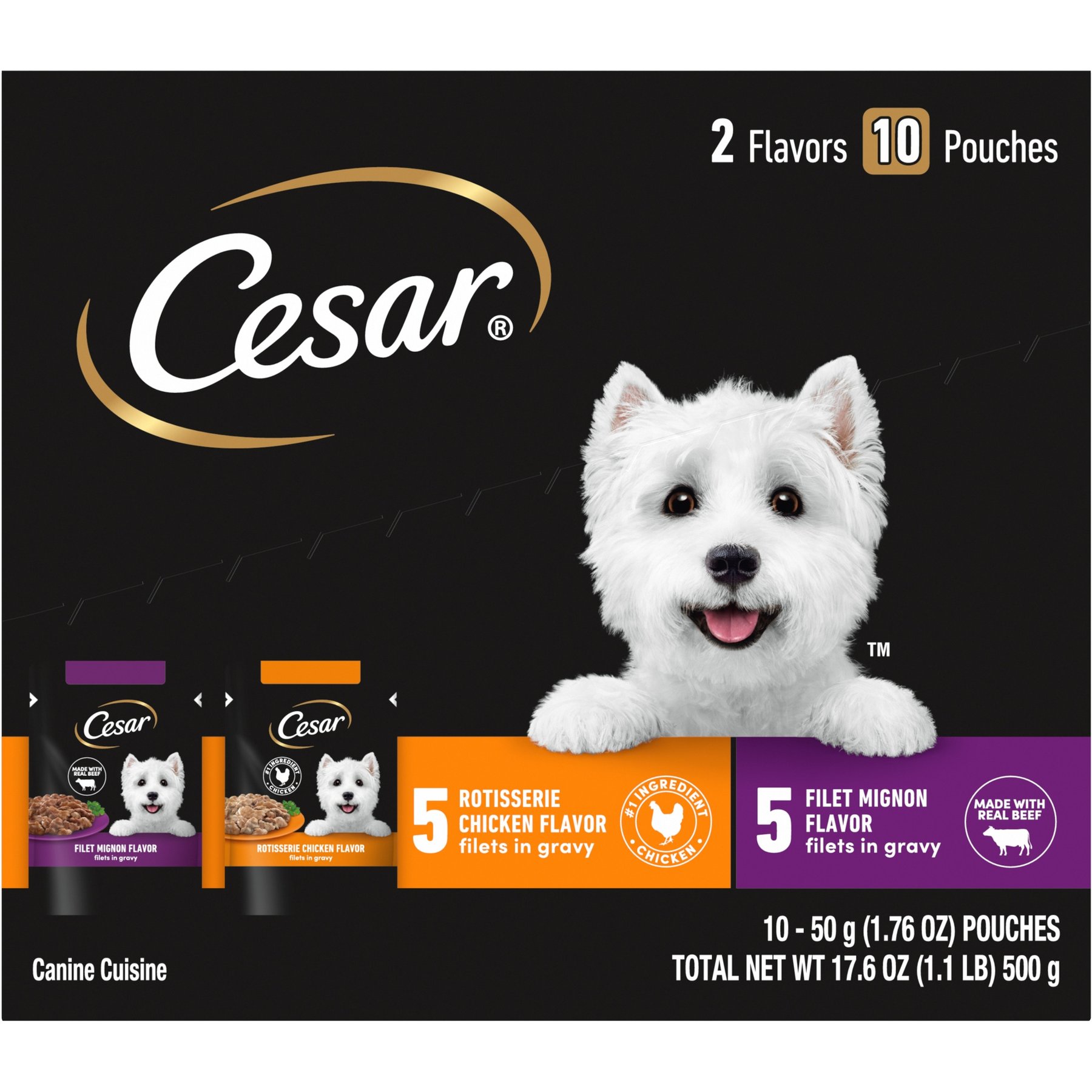 Cesar Variety Pack Filet Mignon & Rotisserie Chicken Flavor Filets in Gravy Wet Dog Food